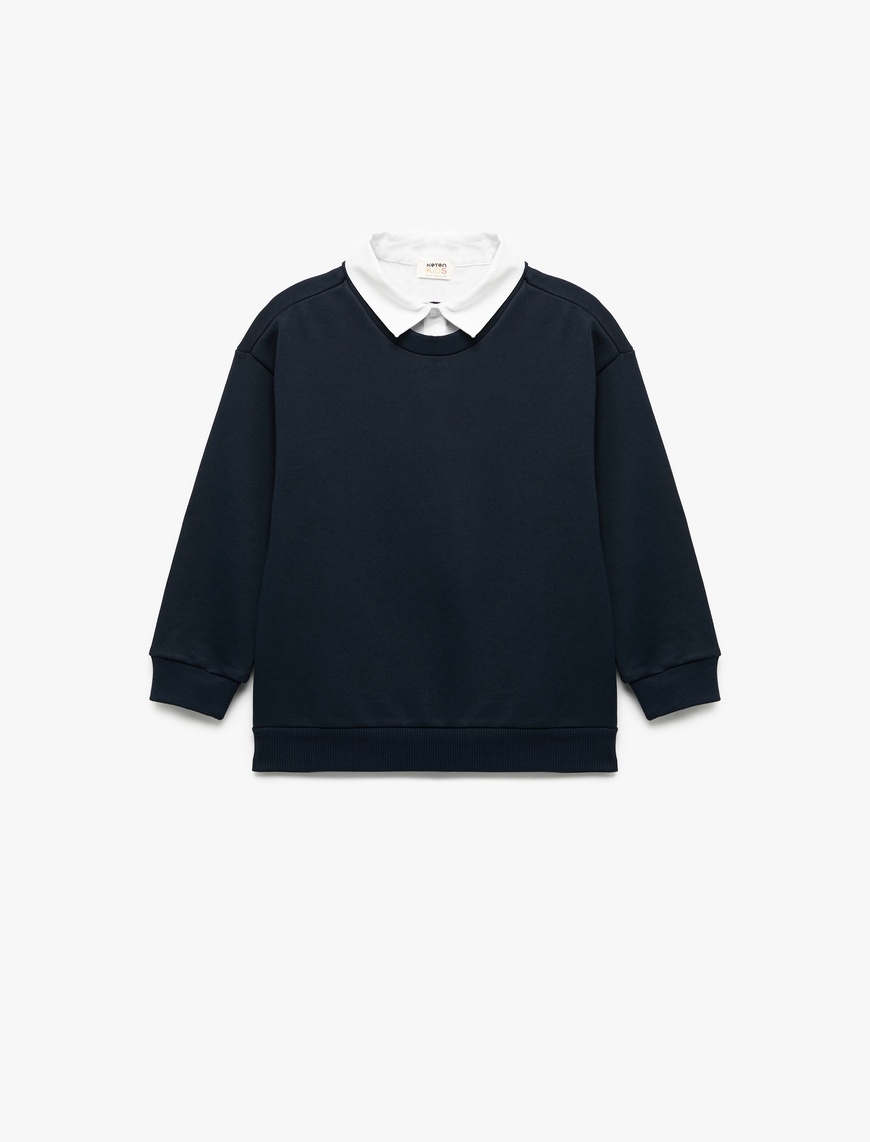  Erkek Çocuk Uzun Kollu Gömlek Yaka Oversize Sweatshirt