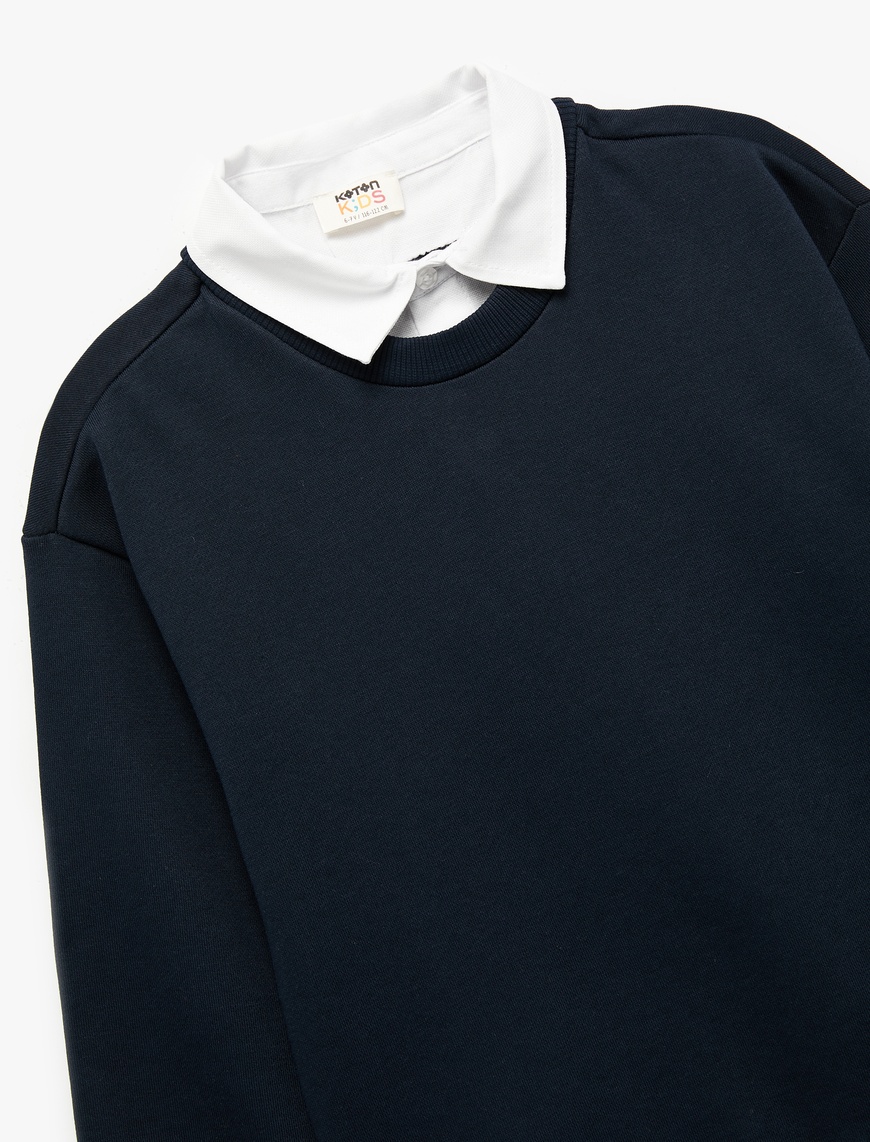  Erkek Çocuk Uzun Kollu Gömlek Yaka Oversize Sweatshirt
