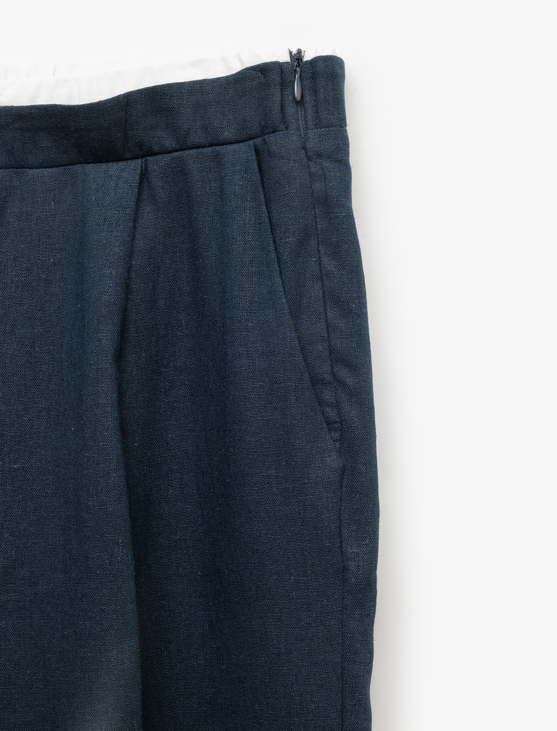   Çift Bel Detaylı Bağlamalı Cepli Düz Geniş Paça Keten Pantolon