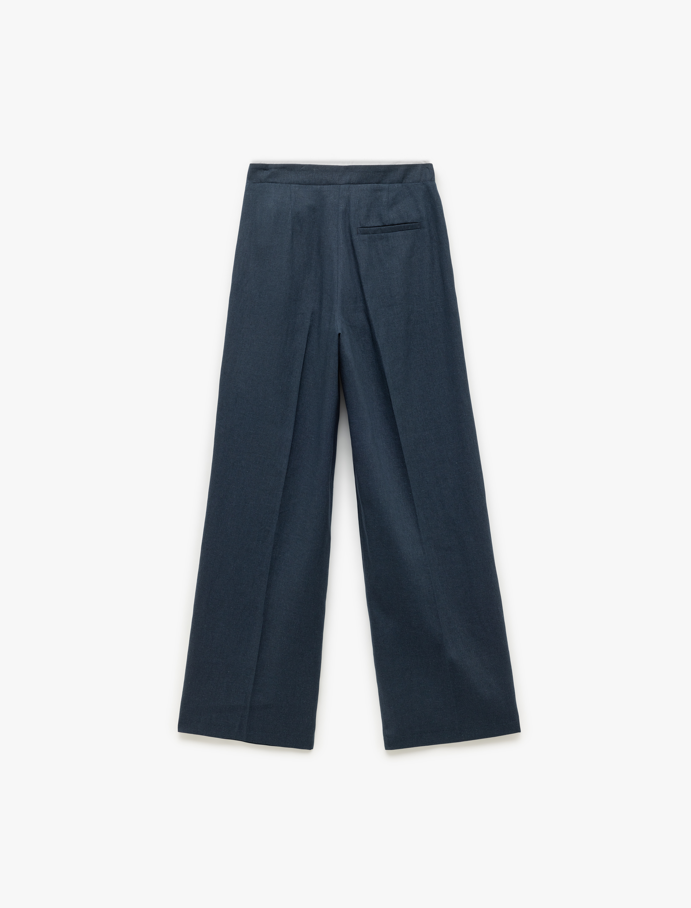   Çift Bel Detaylı Bağlamalı Cepli Düz Geniş Paça Keten Pantolon