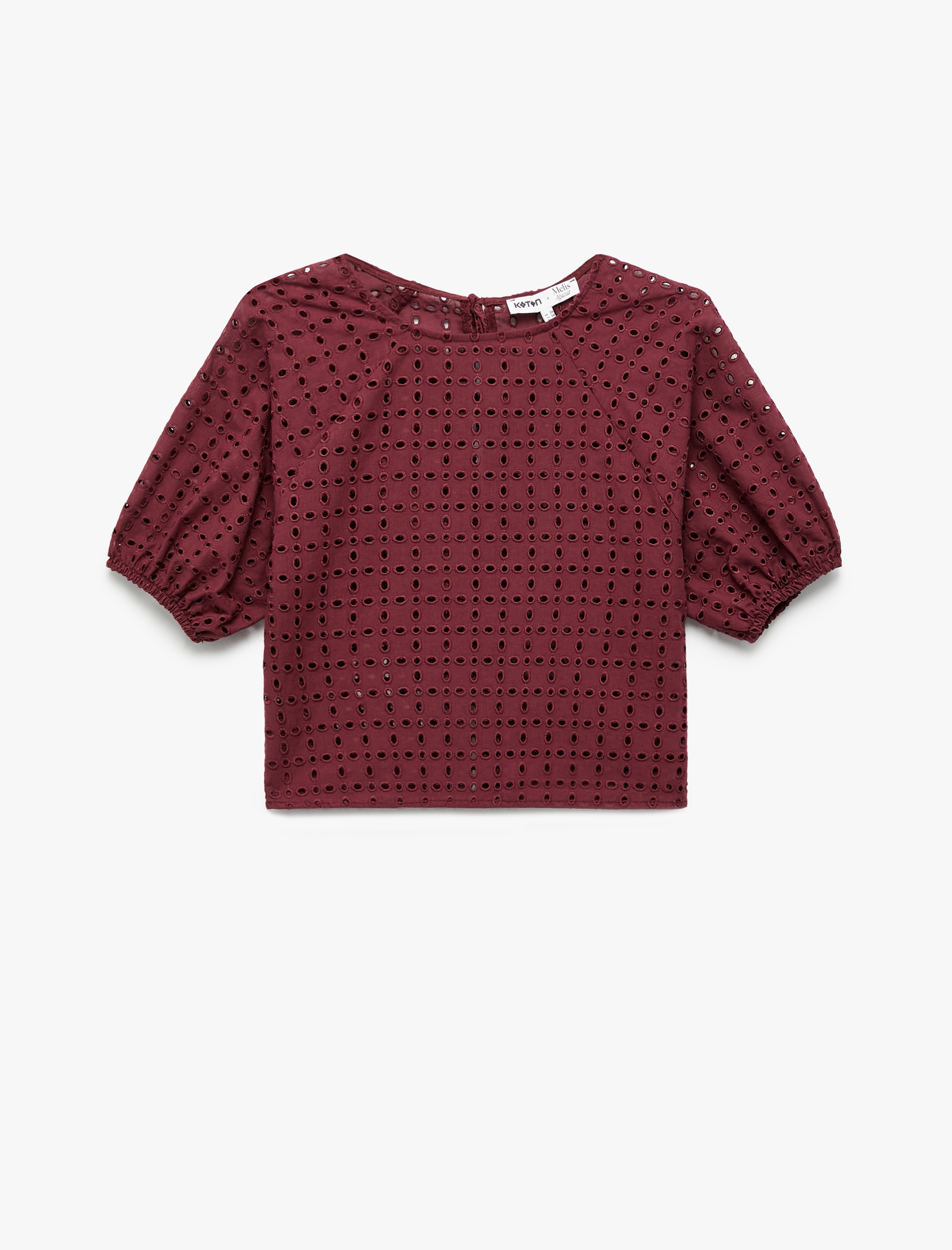   Koton X Melis Ağazat - Pamuklu Astarlı Brodeli Fistolu Kısa Kollu Bisiklet Yaka Bluz