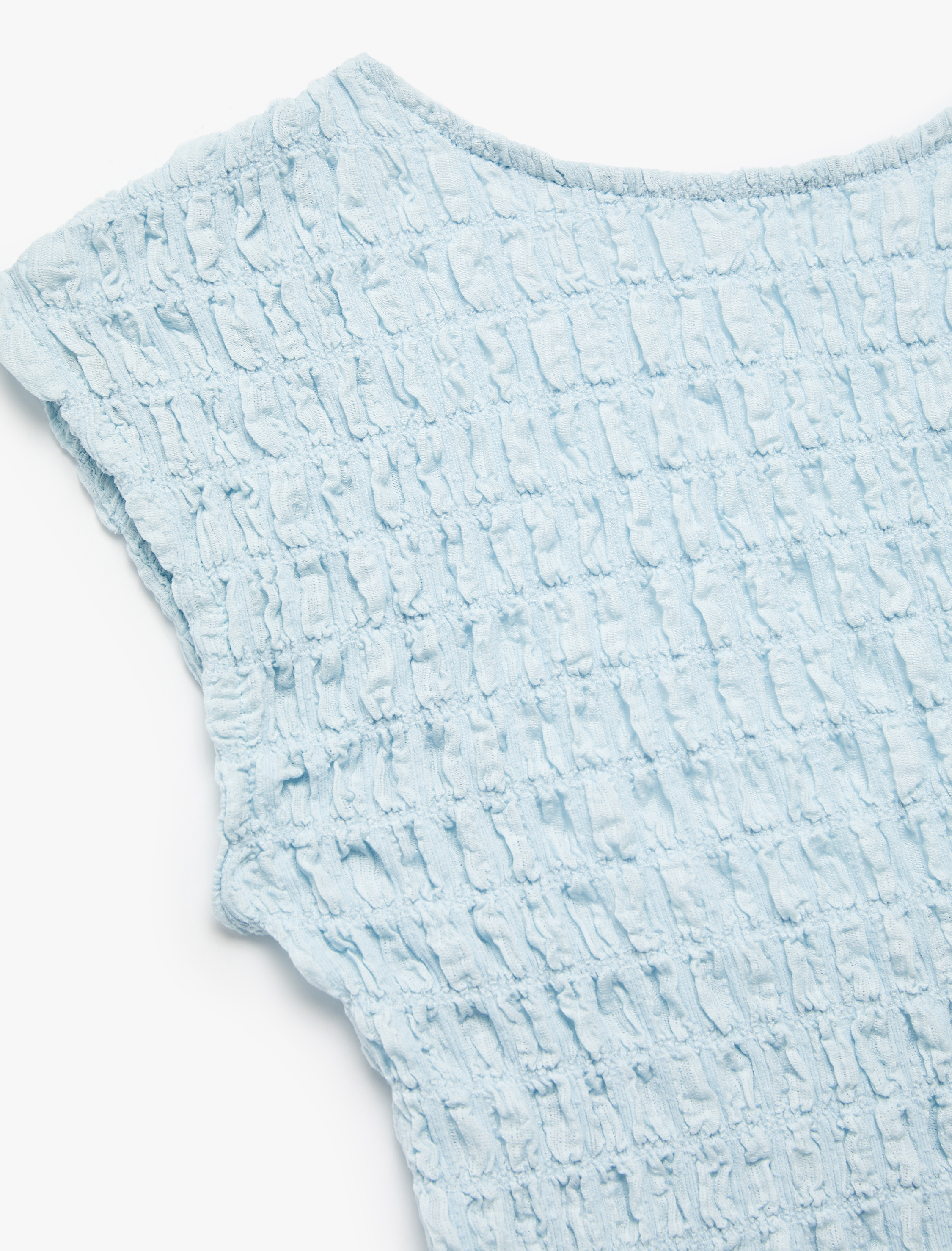   Koton X Melis Ağazat - Slim Fit Kolsuz Dokulu Sırt Dekolteli Bisiklet Yaka Crop Tişört