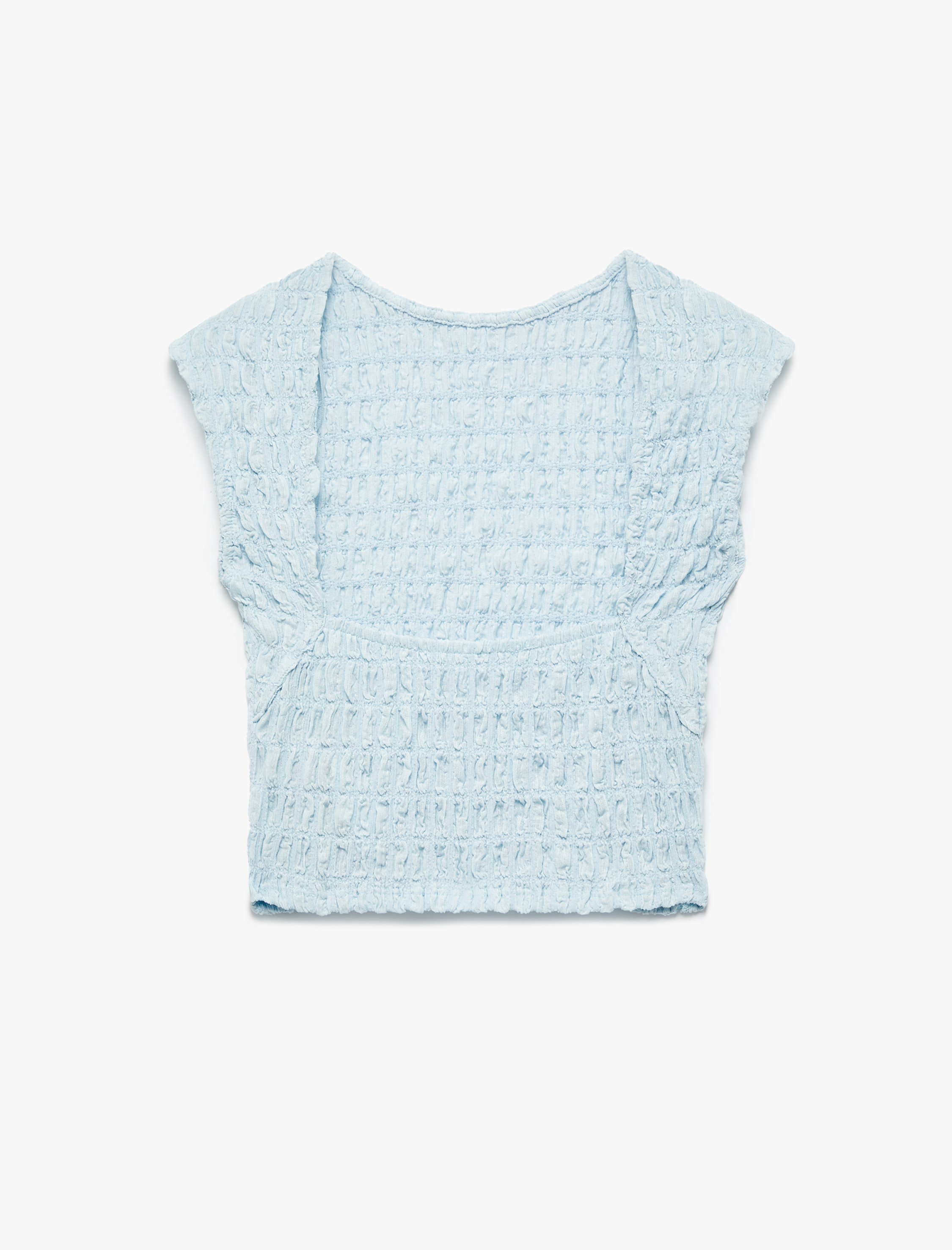   Koton X Melis Ağazat - Slim Fit Kolsuz Dokulu Sırt Dekolteli Bisiklet Yaka Crop Tişört