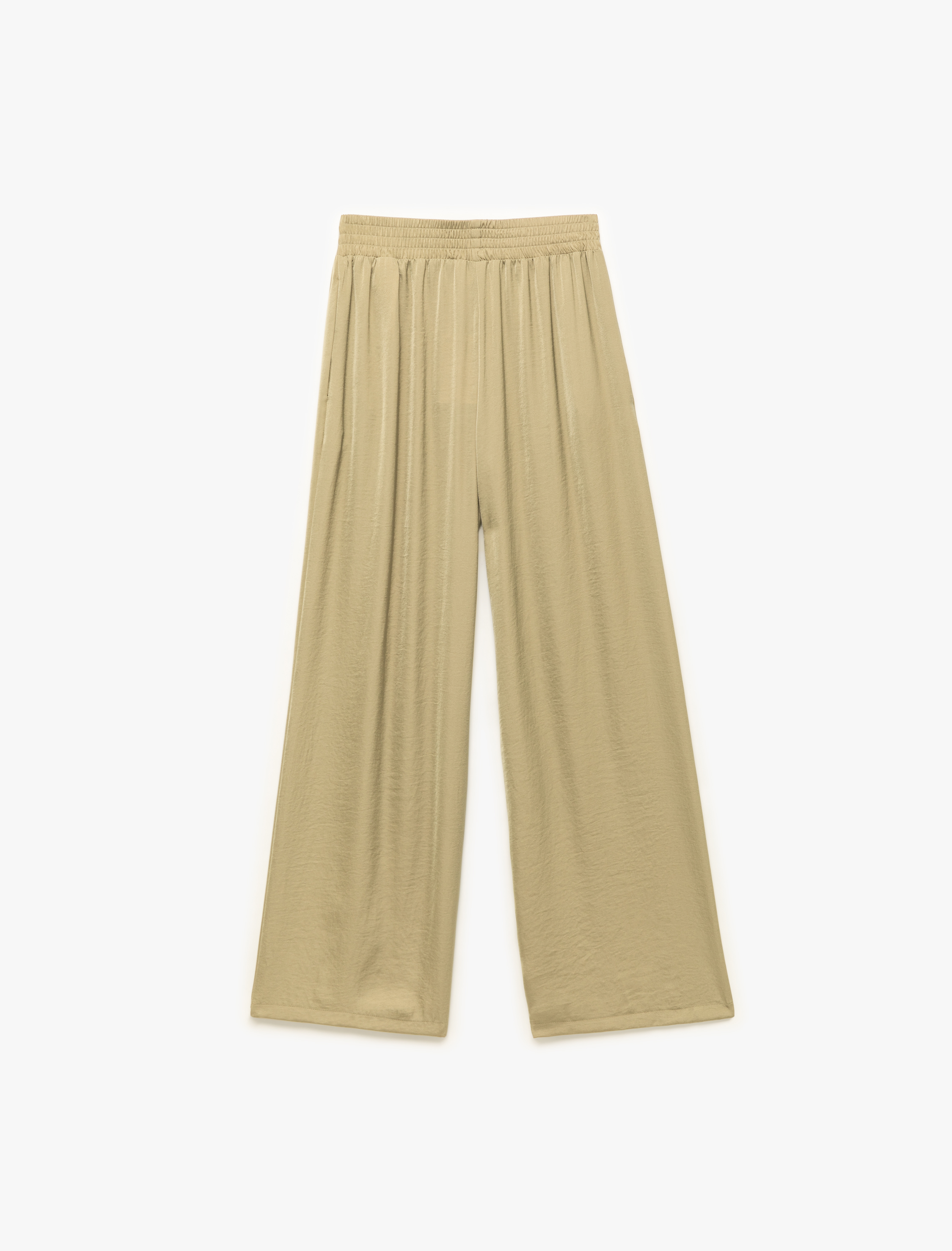   Aerobin Kumaş Cepli Pileli Geniş Paça Saten Palazzo Pantolon