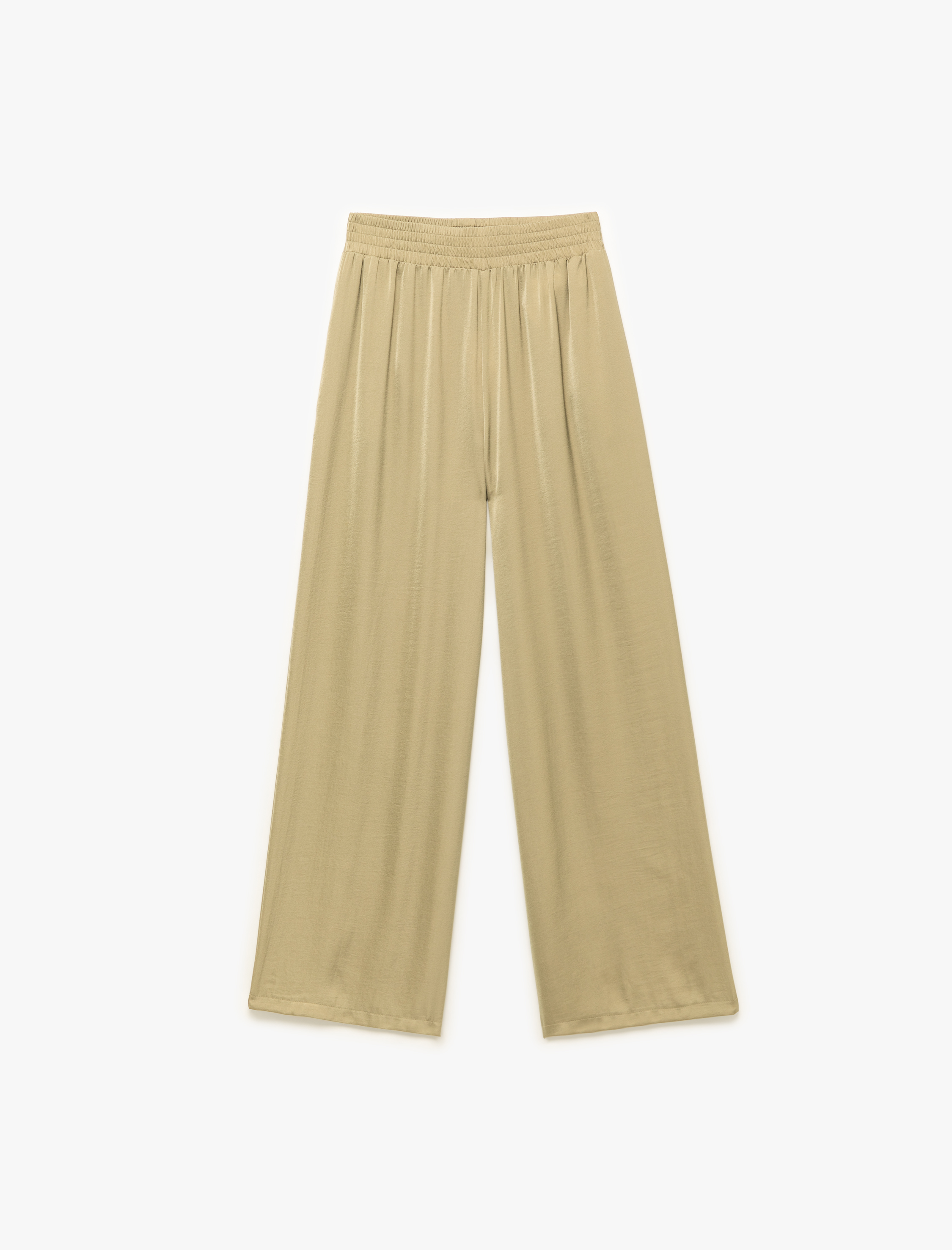   Aerobin Kumaş Cepli Pileli Geniş Paça Saten Palazzo Pantolon