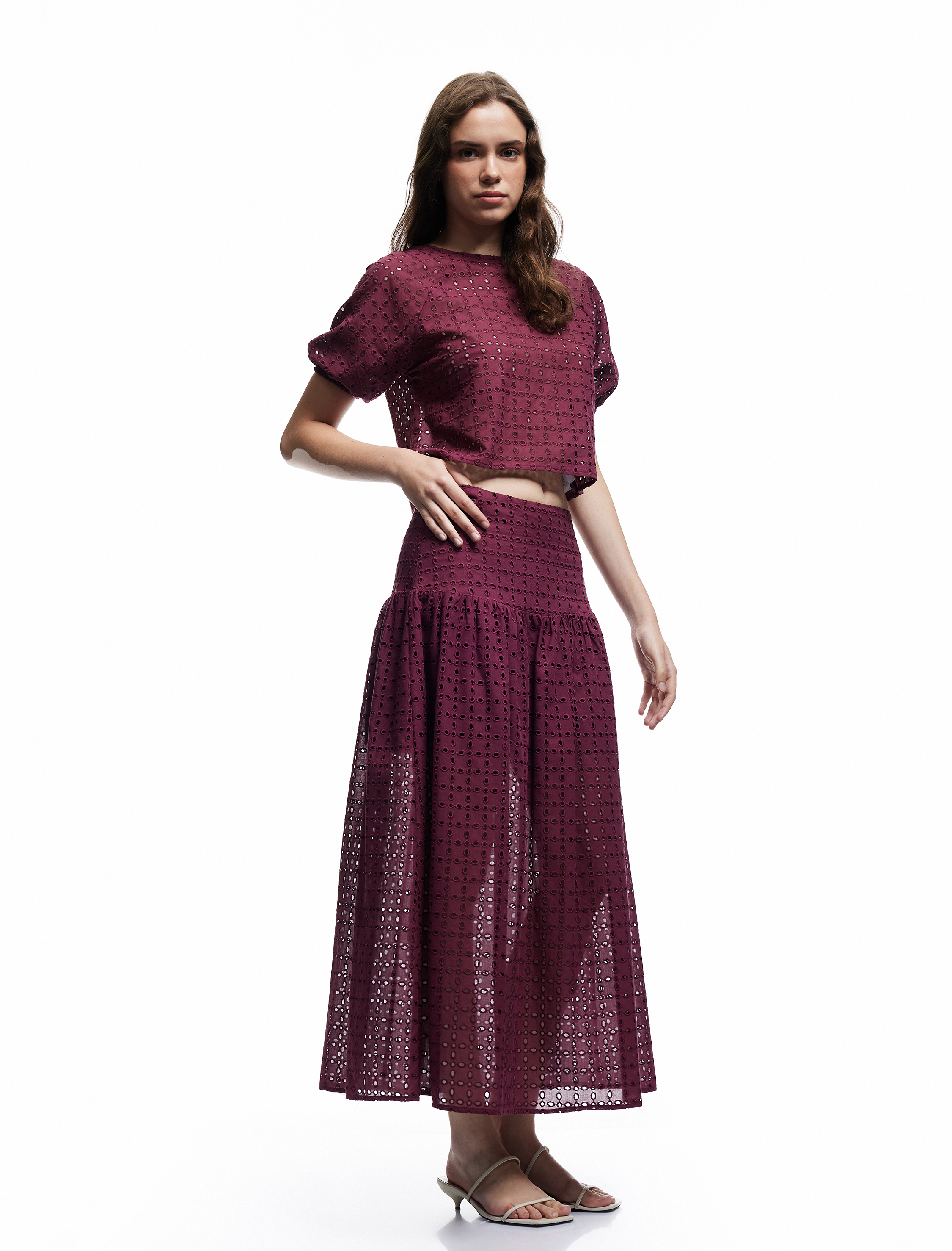   Koton X Melis Ağazat - Pamuklu Fistolu Brodeli Çan Kesim Midi Boy Kloş Etek