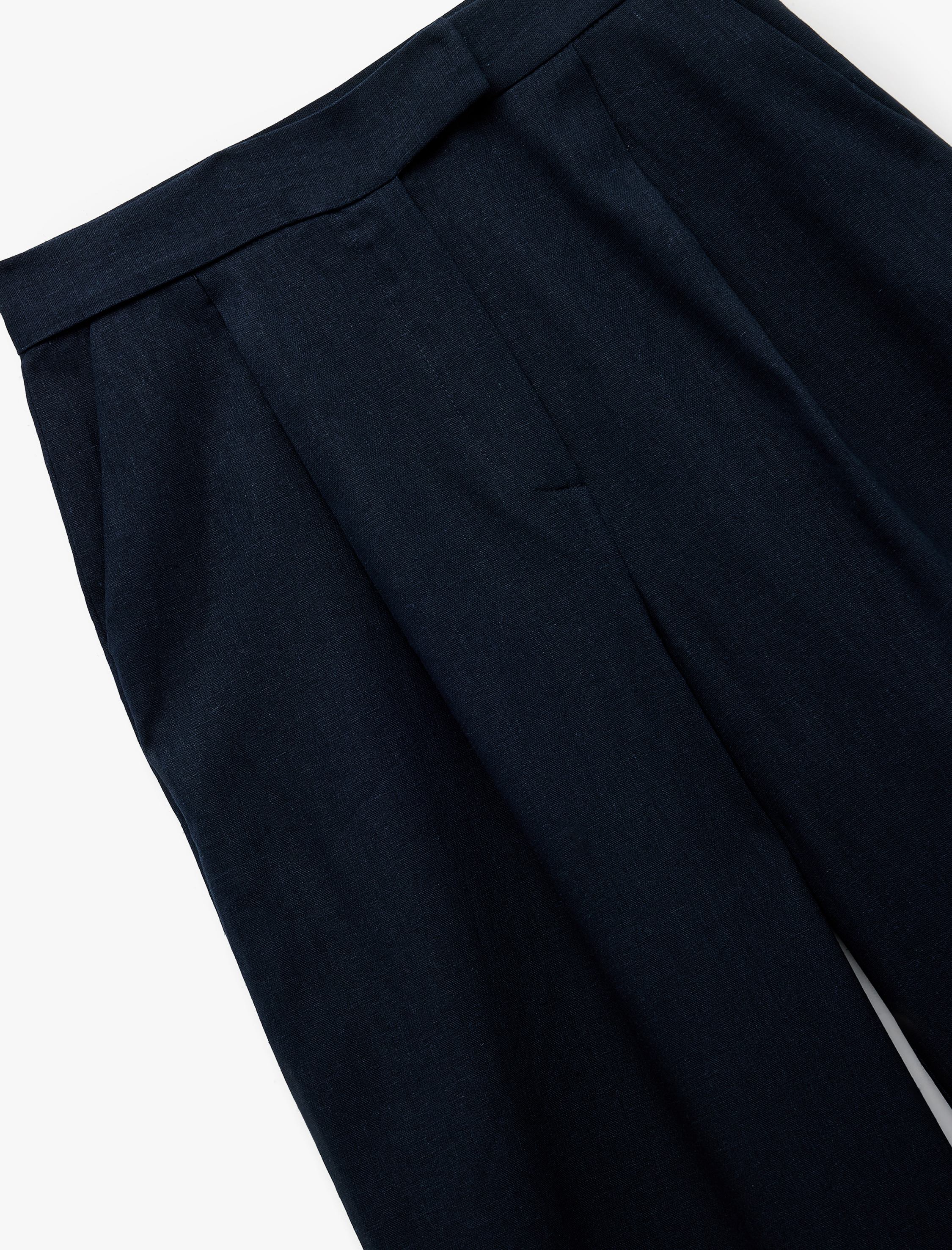   Astarlı Pamuklu Cepli Pile Detaylı Uzun Geniş Paça Keten Pantolon