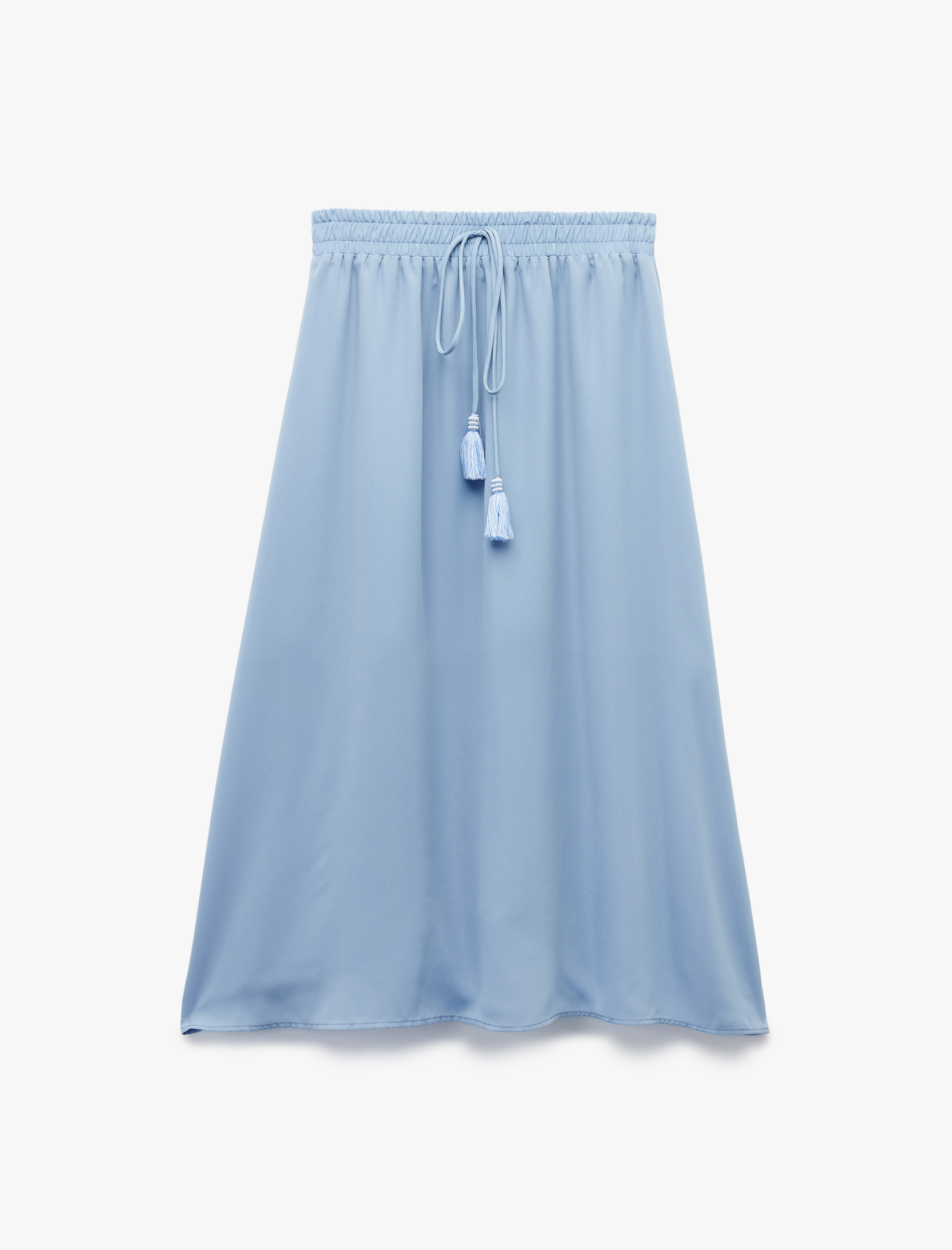   Krep Kumaş Astarlı Beli Lastikli Bağlamalı Midi Kloş Etek