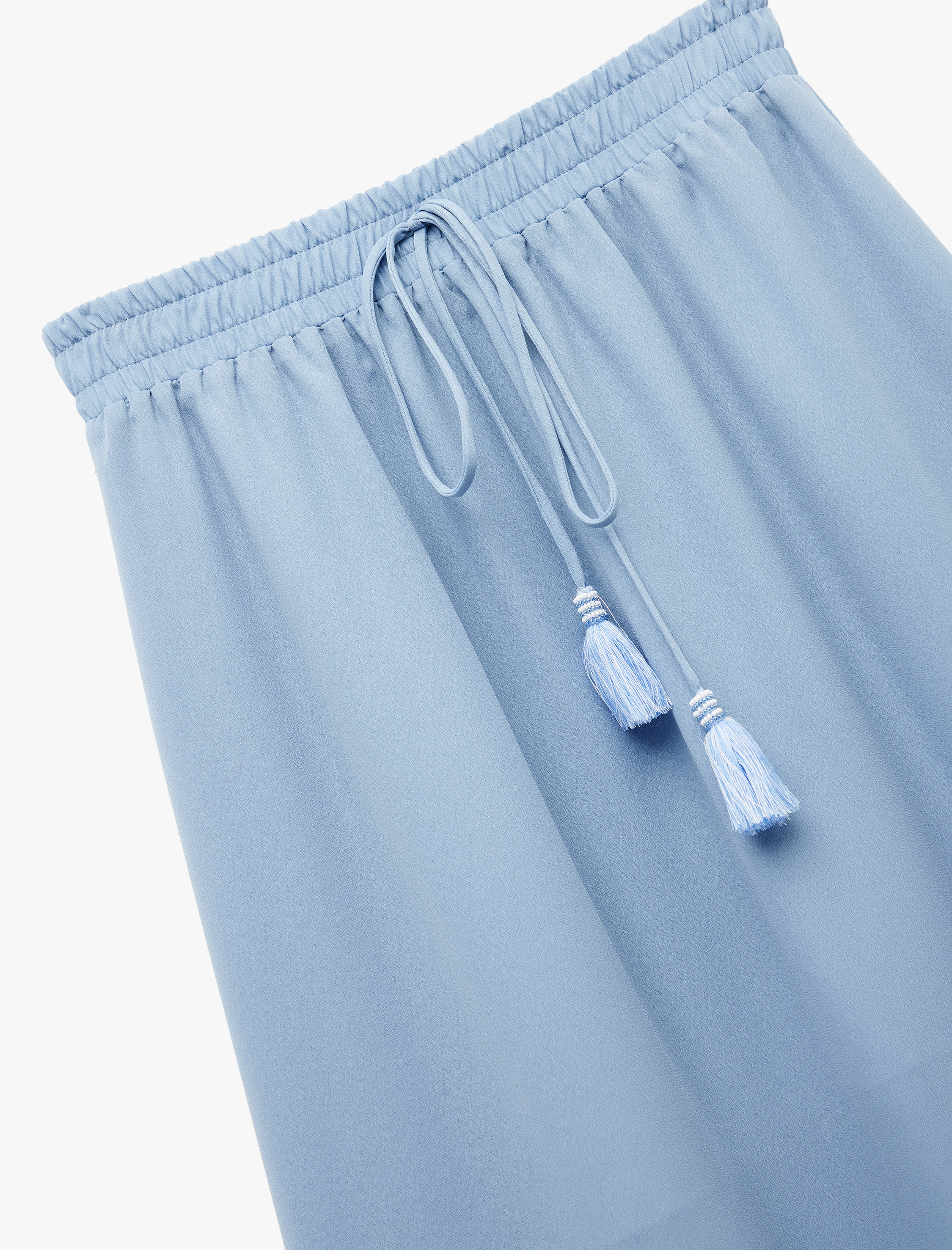   Krep Kumaş Astarlı Beli Lastikli Bağlamalı Midi Kloş Etek