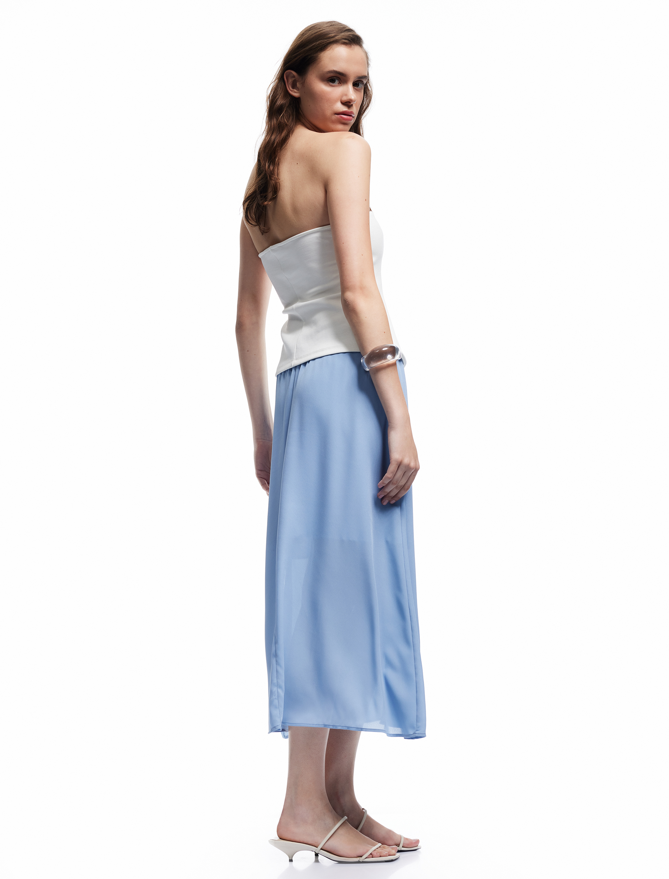   Krep Kumaş Astarlı Beli Lastikli Bağlamalı Midi Kloş Etek