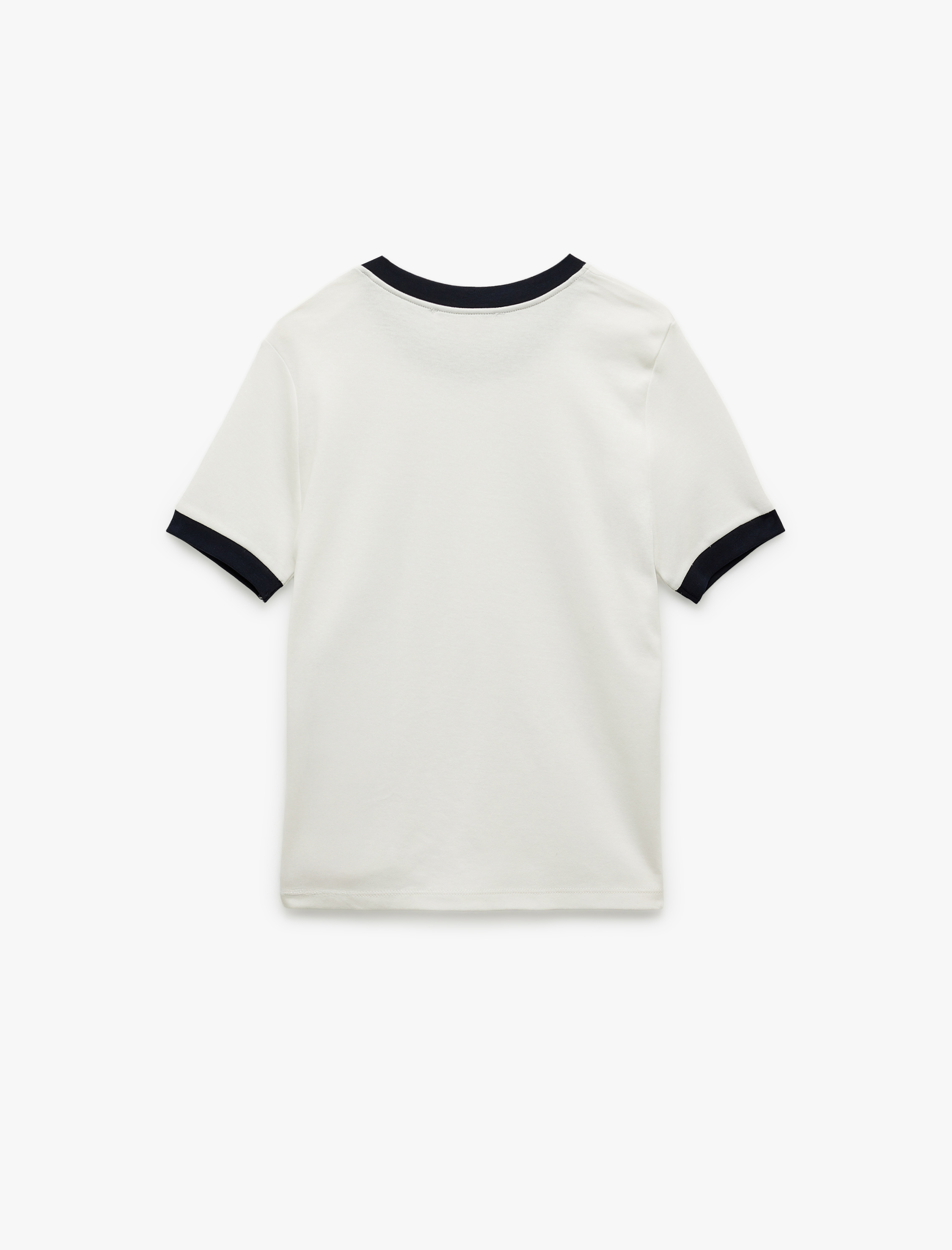   Pamuklu Kontrastlı Düğme Detaylı Bisiklet Yaka Kısa Kollu Tişört