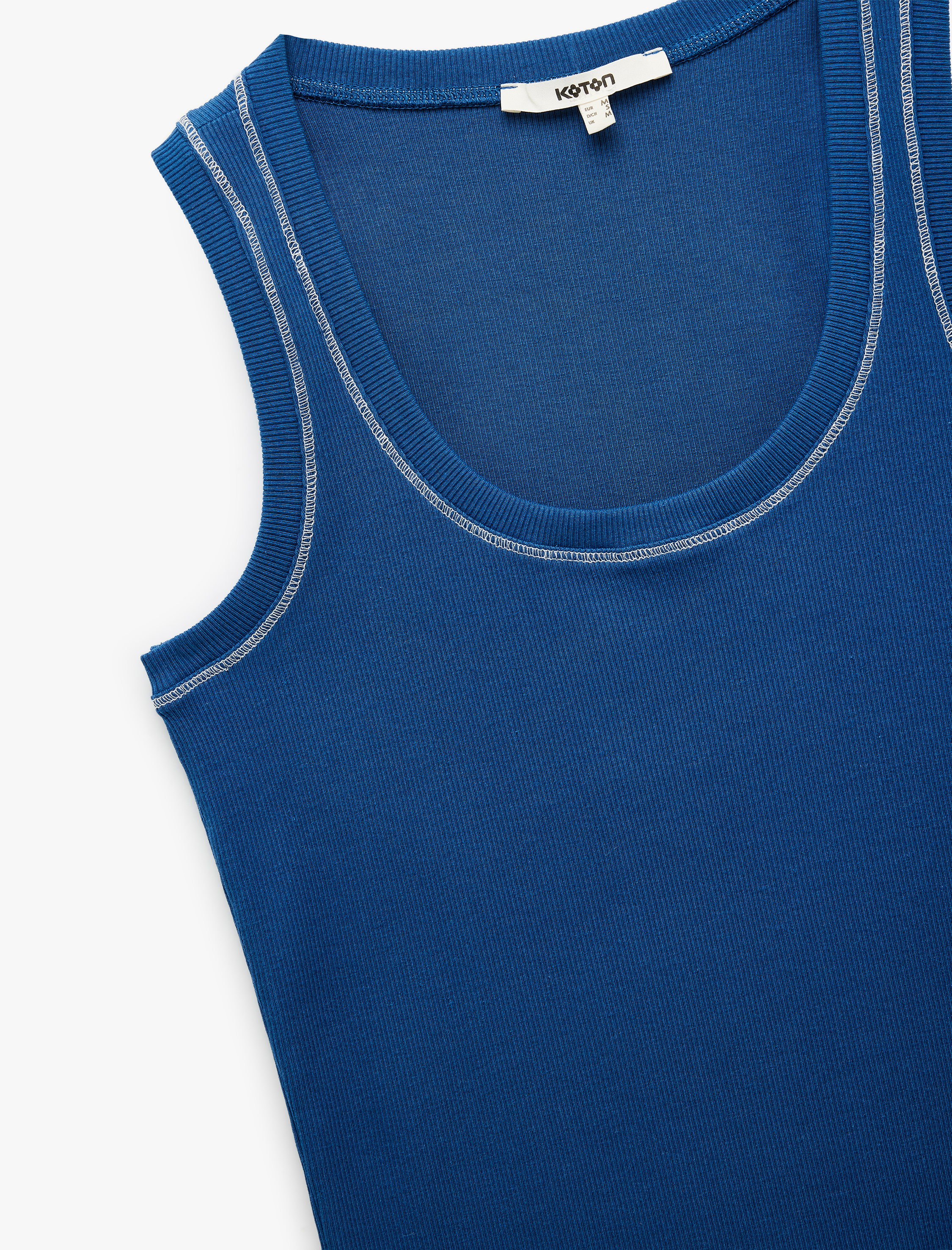   Pamuklu Kontrast Dikiş Detaylı Slim Fit U Yaka Kaşkorse Fitilli Kolsuz Tişört