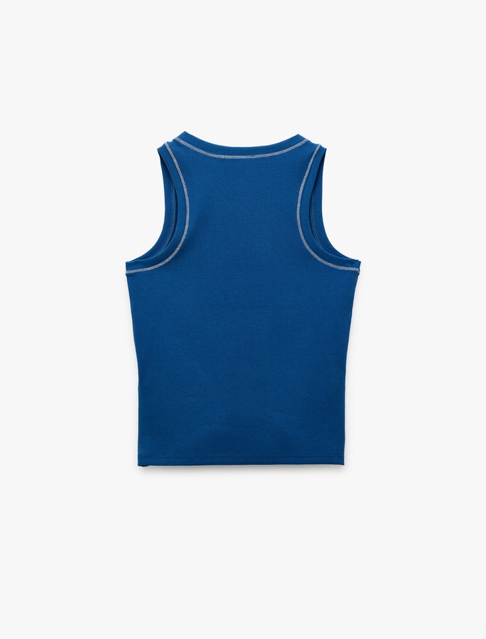  Pamuklu Kontrast Dikiş Detaylı Slim Fit U Yaka Kaşkorse Fitilli Kolsuz Tişört