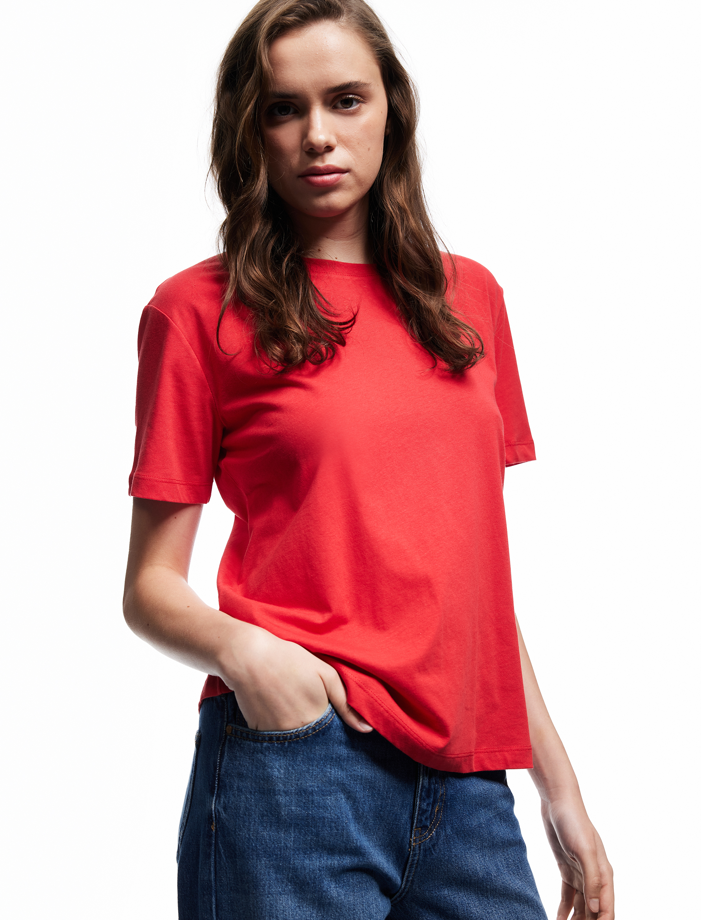   Pamuklu Kısa Kollu Bisiklet Yaka Basic Tişört