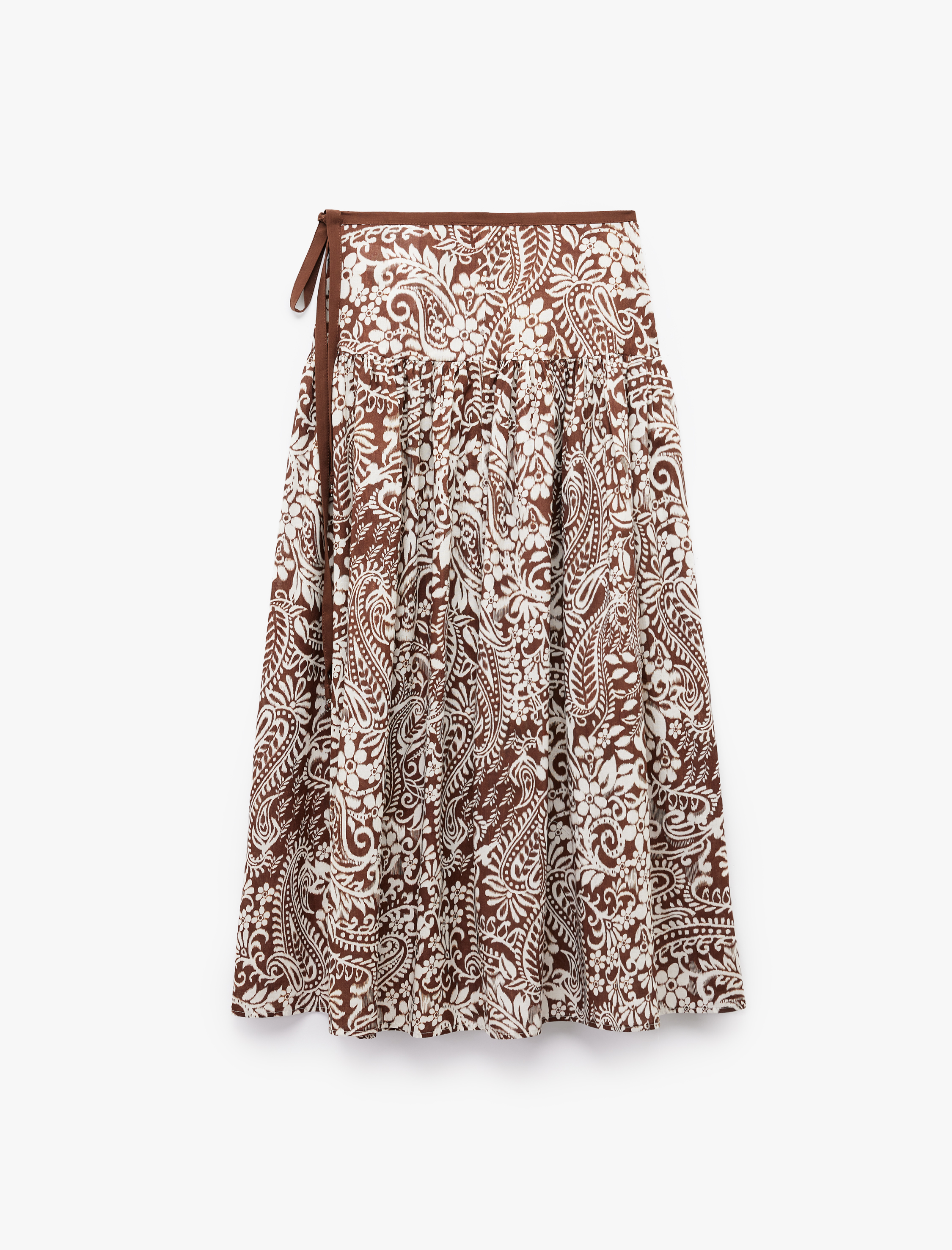   Pamuklu Etnik Desenli Pileli Bağlama Detaylı Boncuklu Midi Boy Kloş Etek