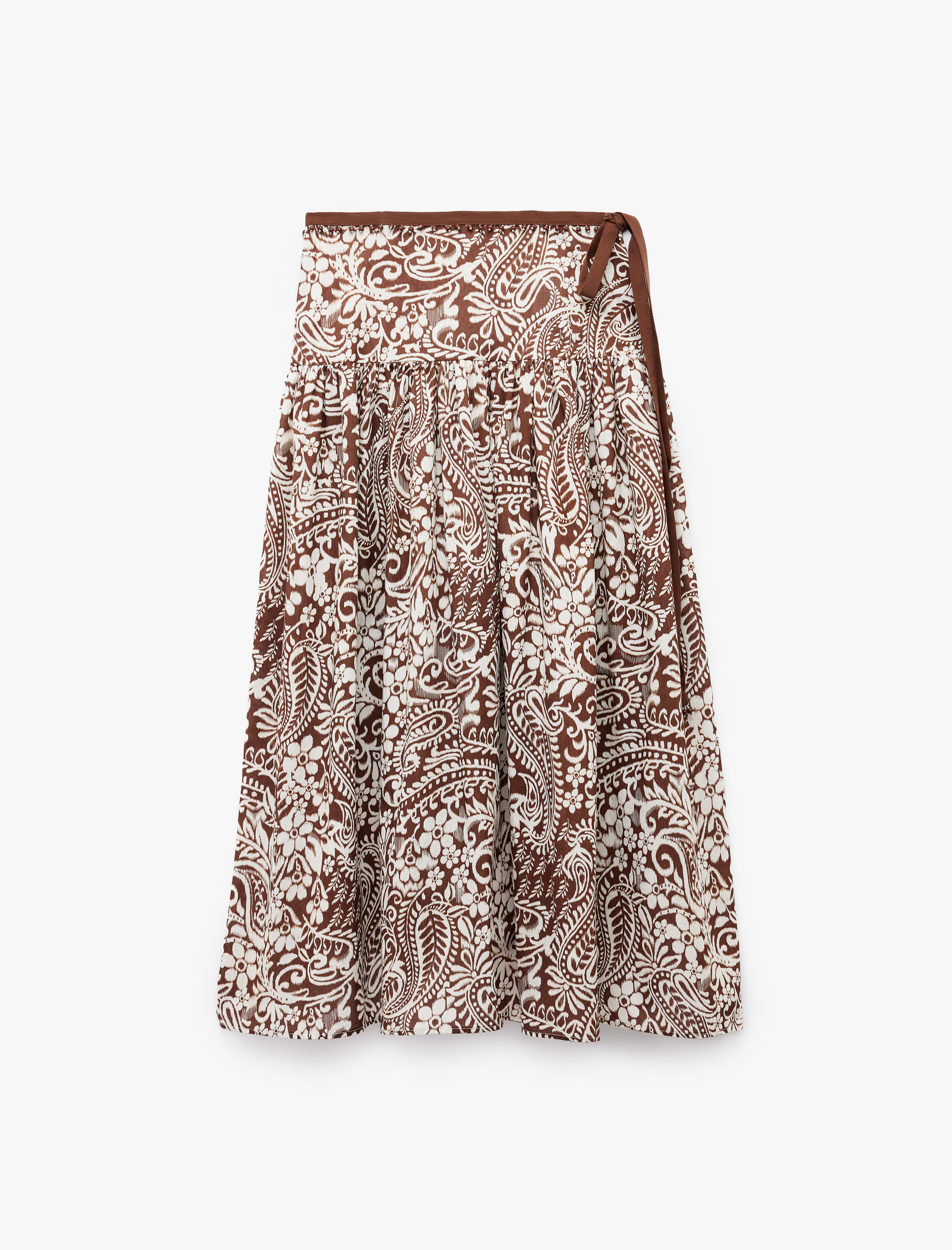   Pamuklu Etnik Desenli Pileli Bağlama Detaylı Boncuklu Midi Boy Kloş Etek