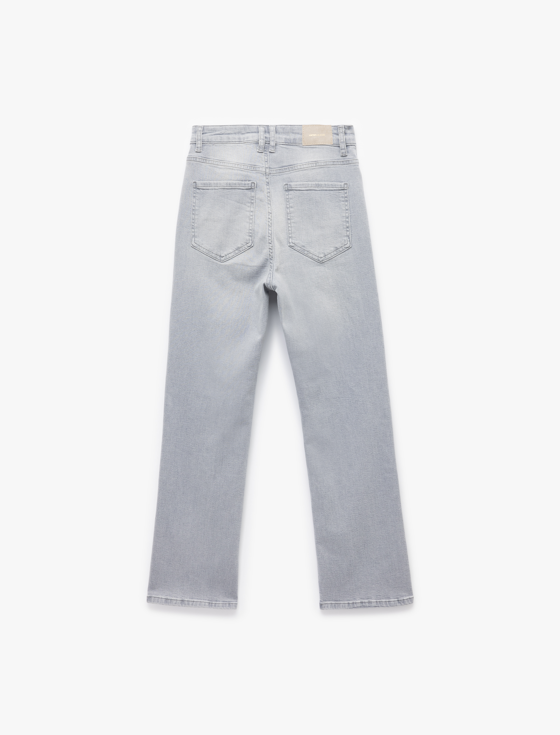   Yüksek Bel Dar Kalıp Düğmeli Cepli İspanyol Paça Crop Jean Pantolon - Flare Jeans