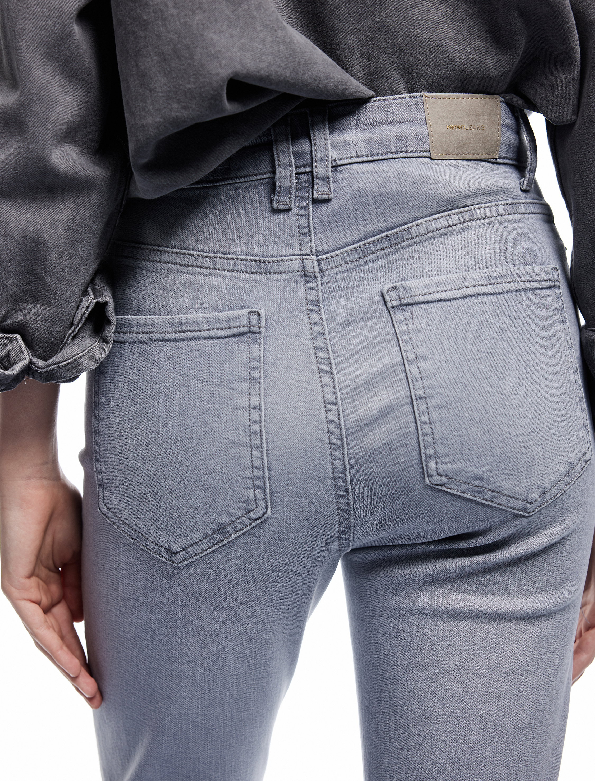   Yüksek Bel Dar Kalıp Düğmeli Cepli İspanyol Paça Crop Jean Pantolon - Flare Jeans