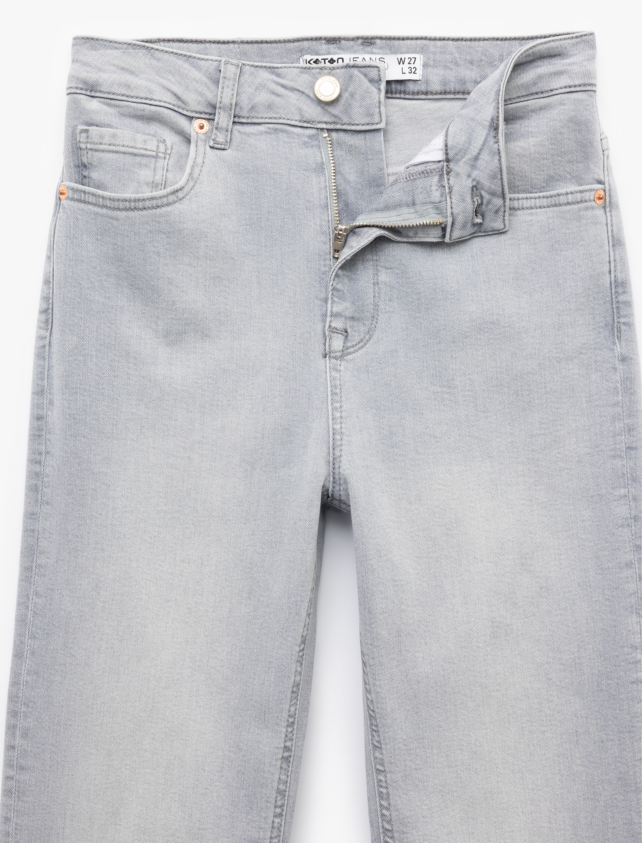   Yüksek Bel Dar Kalıp Düğmeli Cepli İspanyol Paça Crop Jean Pantolon - Flare Jeans