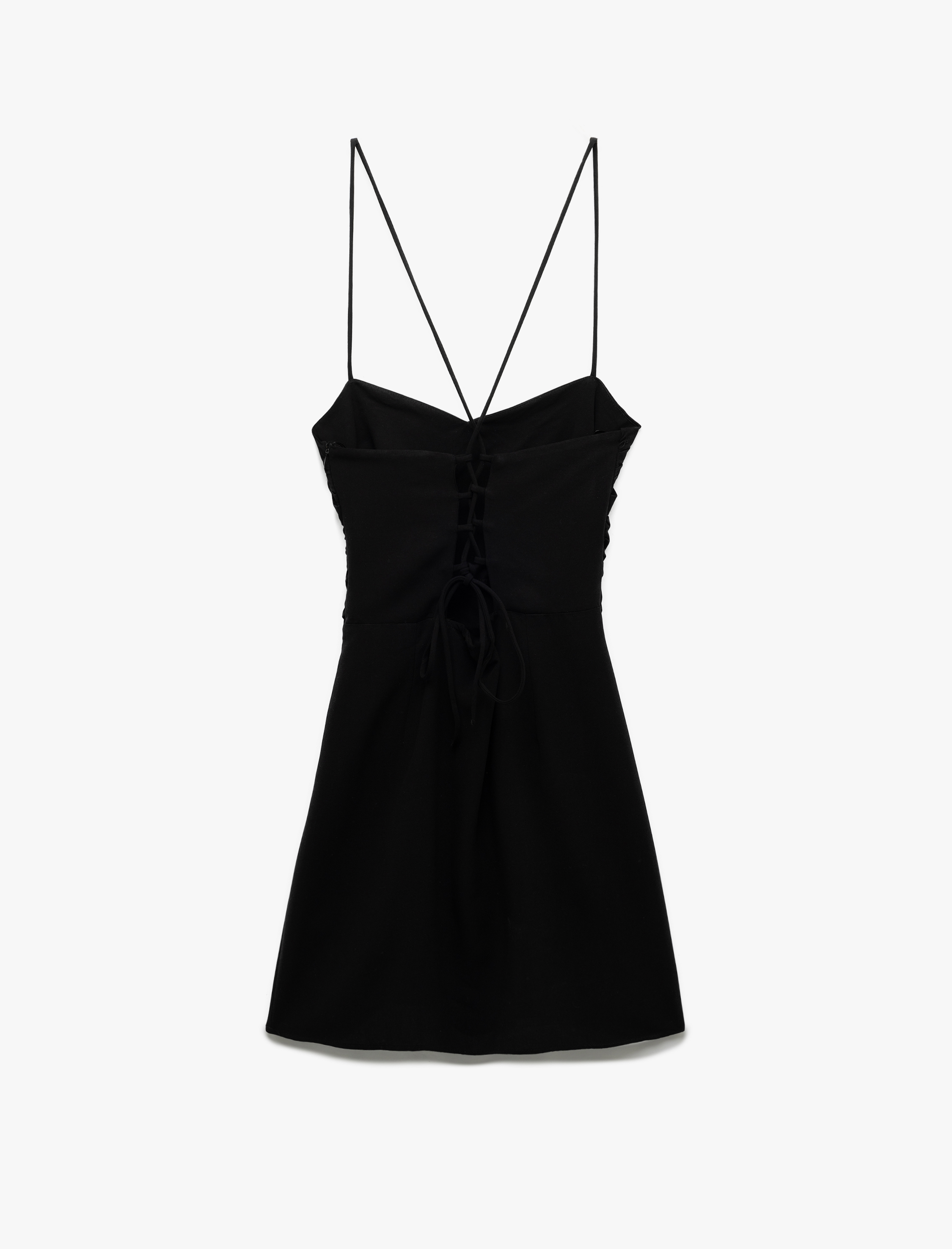   Viskon Keten Karışımlı Slim Fit Drapeli İnce Askılı Mini Elbise