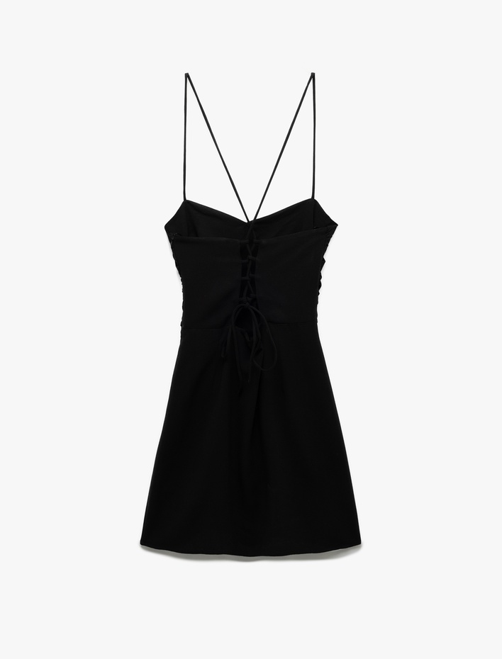  Viskon Keten Karışımlı Slim Fit Drapeli İnce Askılı Mini Elbise