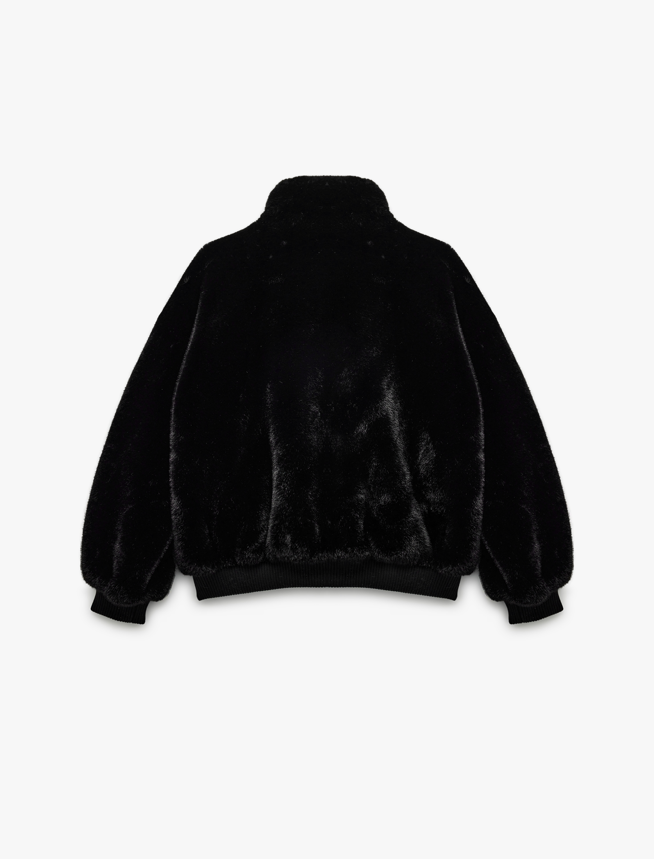   Fermuarlı Dik Yaka Cepli Suni Kürk Peluş Oversize Crop Mont