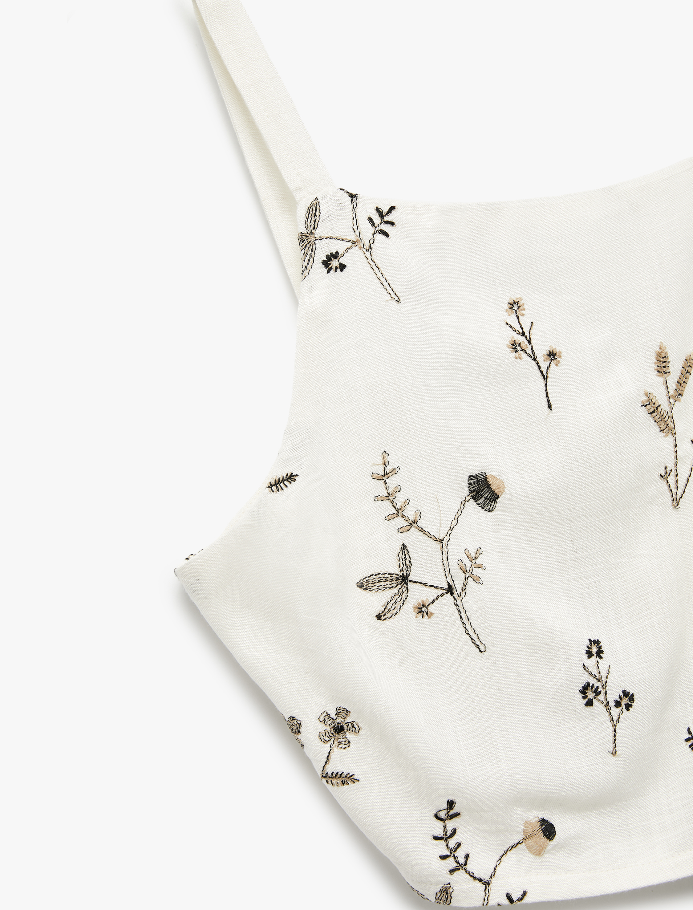   Nakış Detaylı Gipeli Halter Yaka Crop Çiçekli Bluz