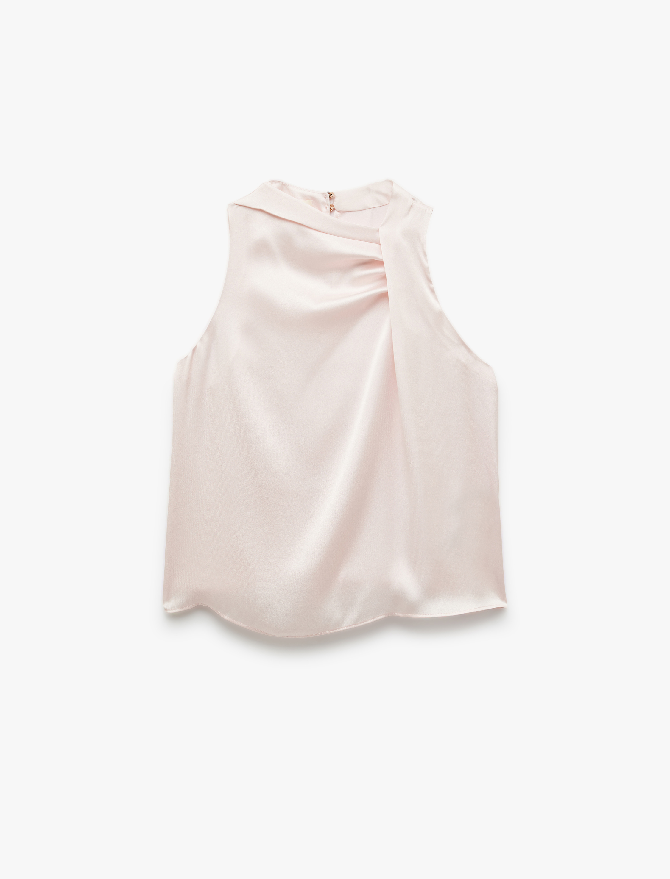   Bisiklet Yaka Drape Detaylı Kolsuz Saten Bluz