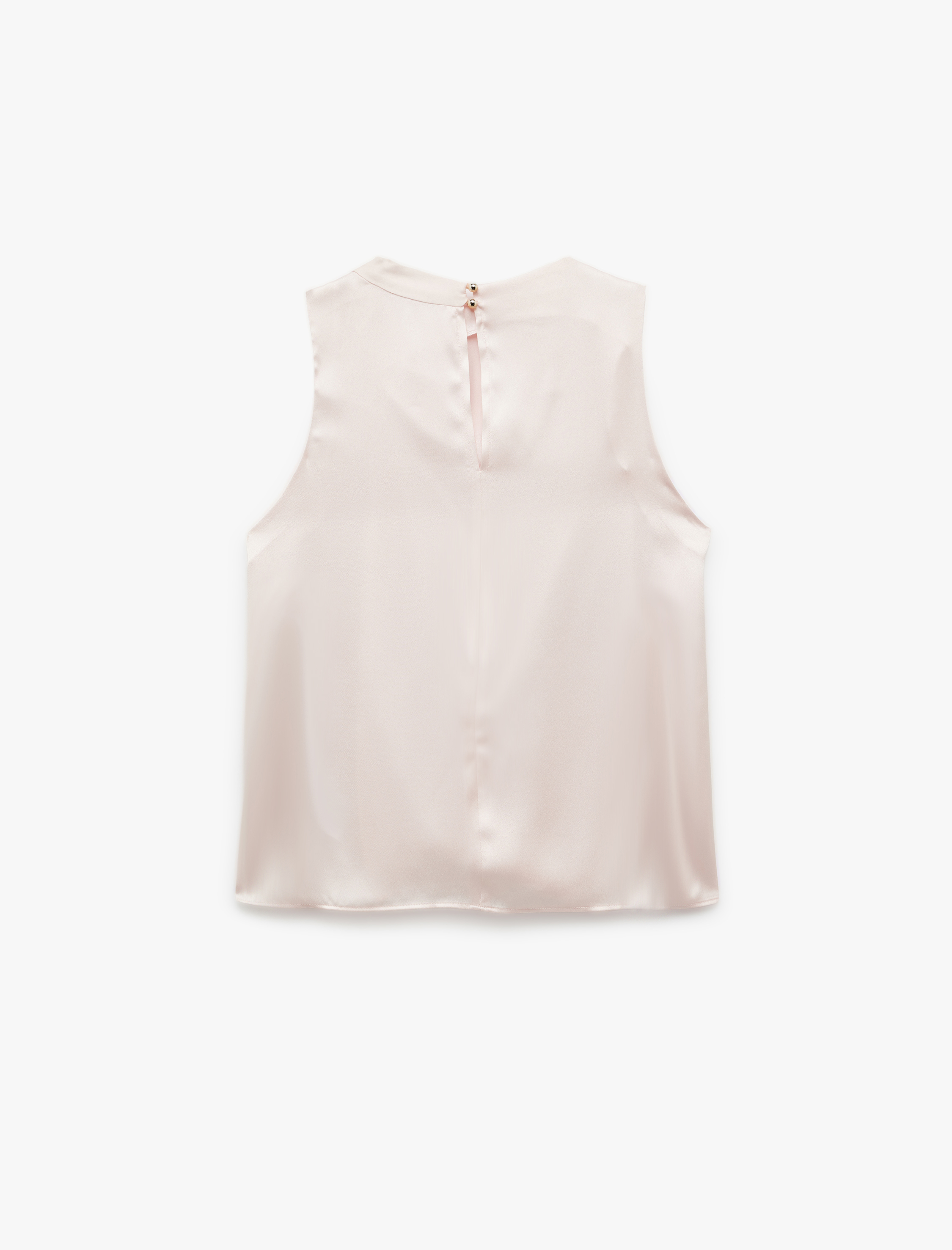   Bisiklet Yaka Drape Detaylı Kolsuz Saten Bluz