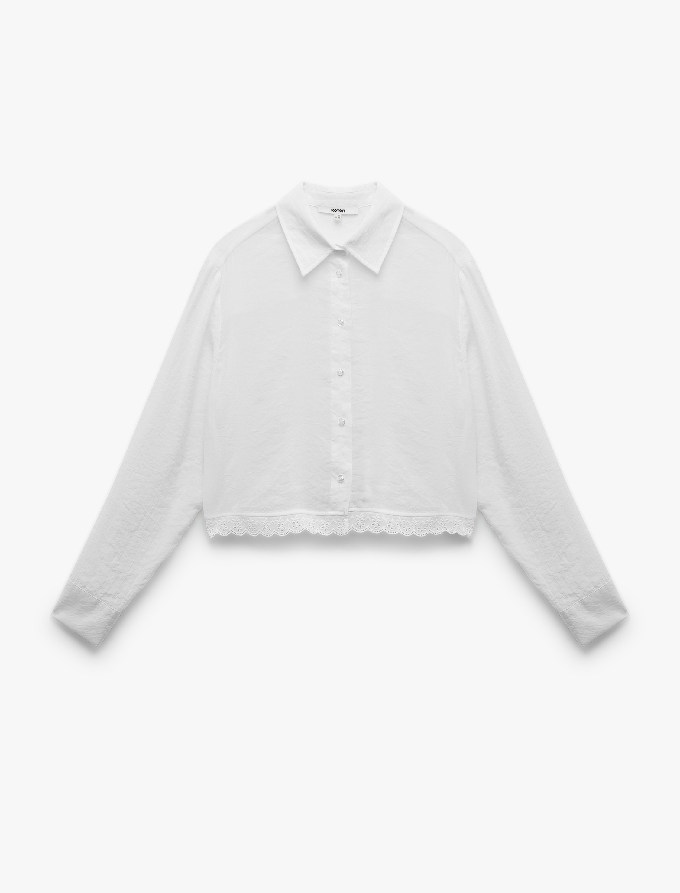   Klasik Yaka Uzun Kollu Etek Ucu Fistolu Brode Detaylı Gömlek