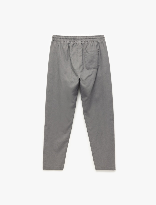 Beli Bağcıklı Cep Detaylı Keten Pamuk Karışımlı Chino Yazlık Pantolon_3