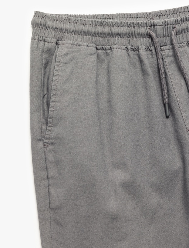 Beli Bağcıklı Cep Detaylı Keten Pamuk Karışımlı Chino Yazlık Pantolon_4