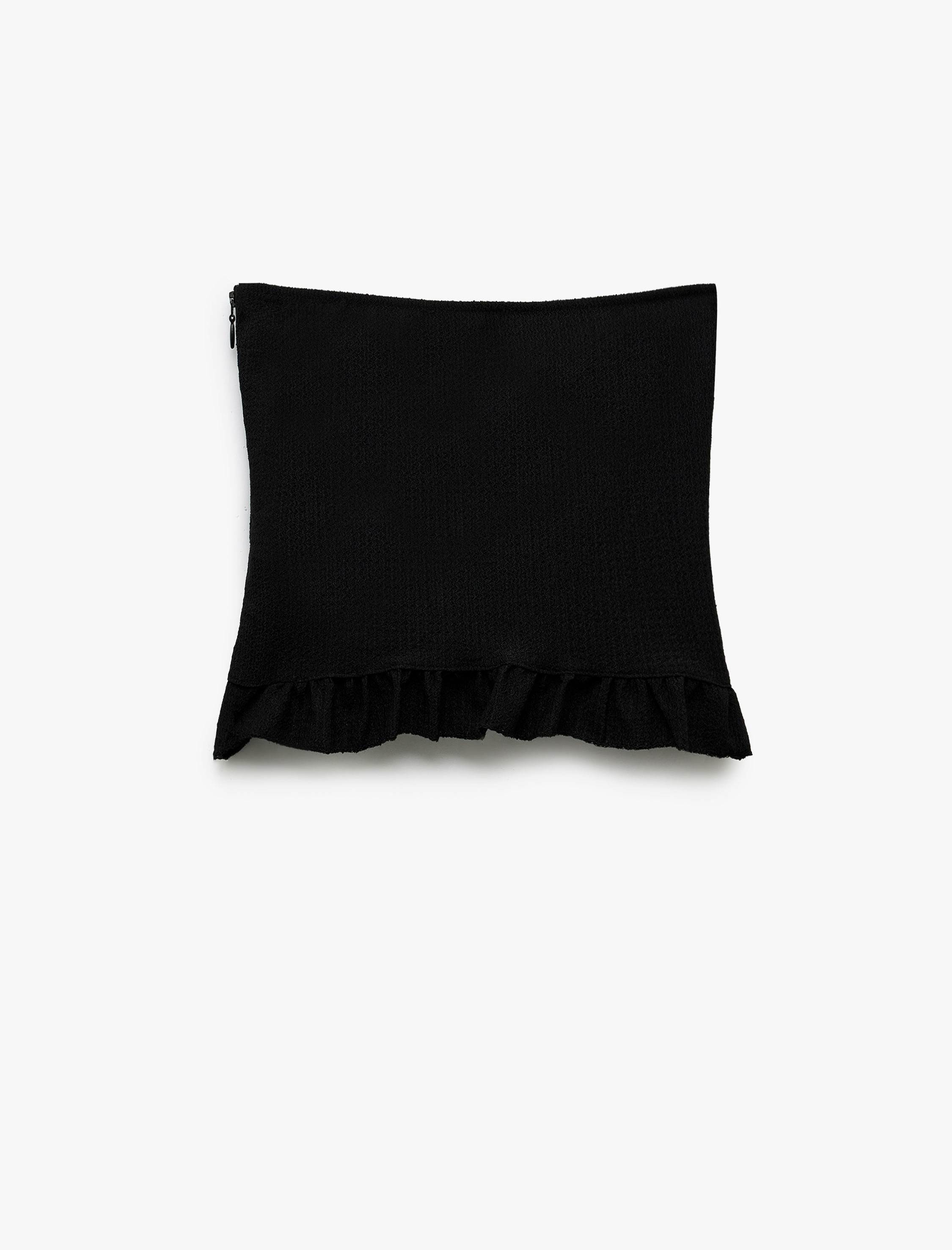   Bürümcük Kumaş Dokulu Slim Fit Fırfırlı Straplez Crop Bluz