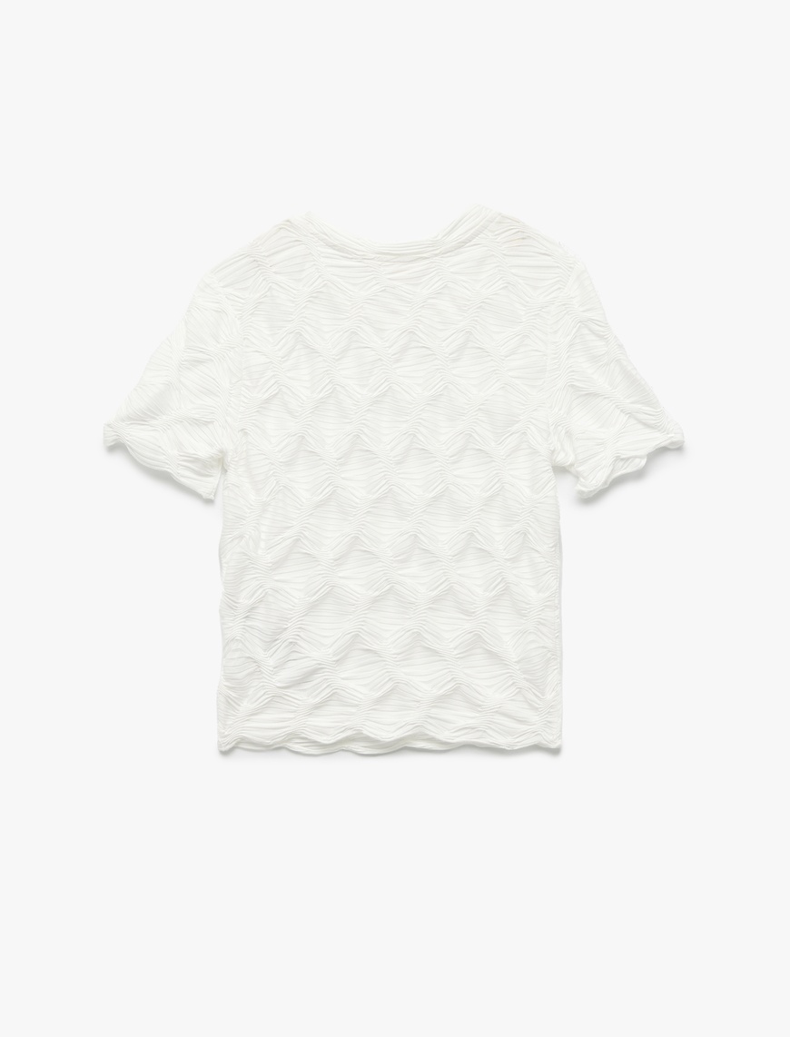   Bürümcük Kumaş Dokulu Slim Fit Kısa Kollu Bisiklet Yaka Tişört