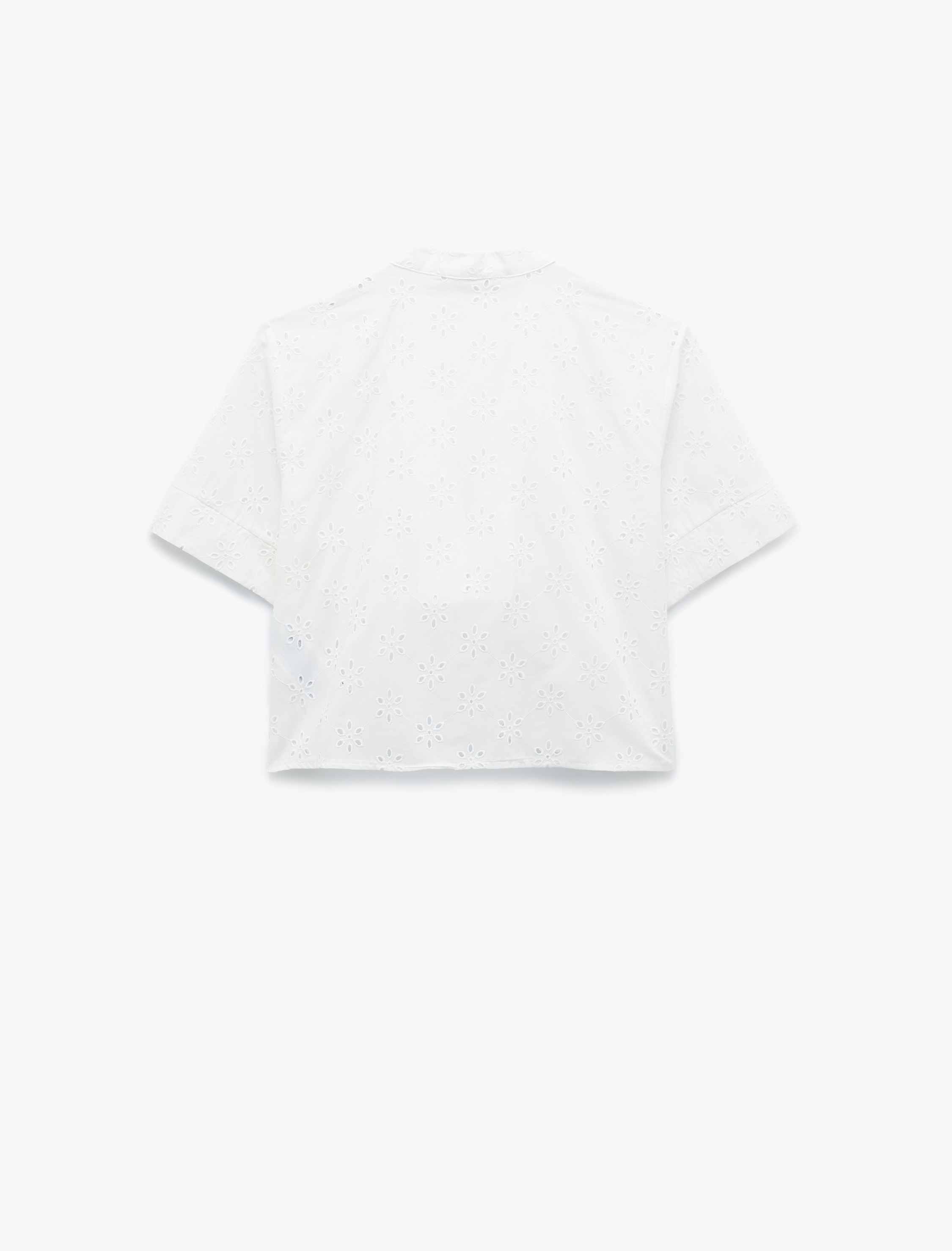   Regular Fit Kısa Kollu V Yaka Fistolu Brodeli Gömlek