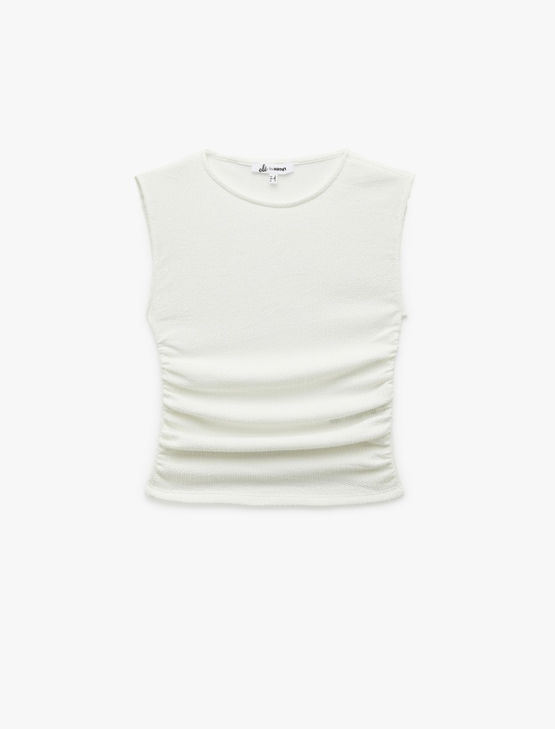 Kolsuz Bisiklet Yaka Slim Fit Bürümcük Drapeli Bluz_2