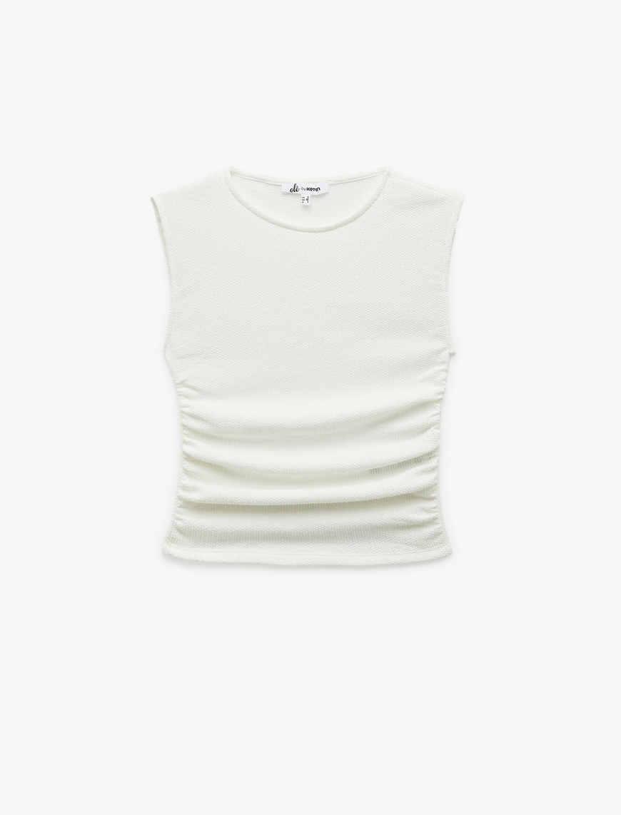   Kolsuz Bisiklet Yaka Slim Fit Bürümcük Drapeli Bluz