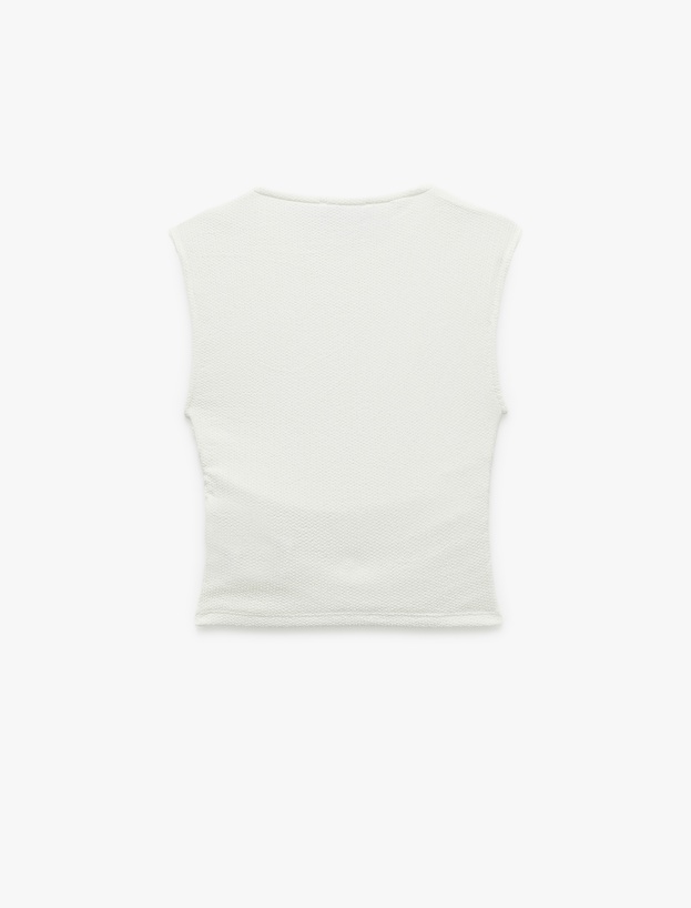 Kolsuz Bisiklet Yaka Slim Fit Bürümcük Drapeli Bluz_1