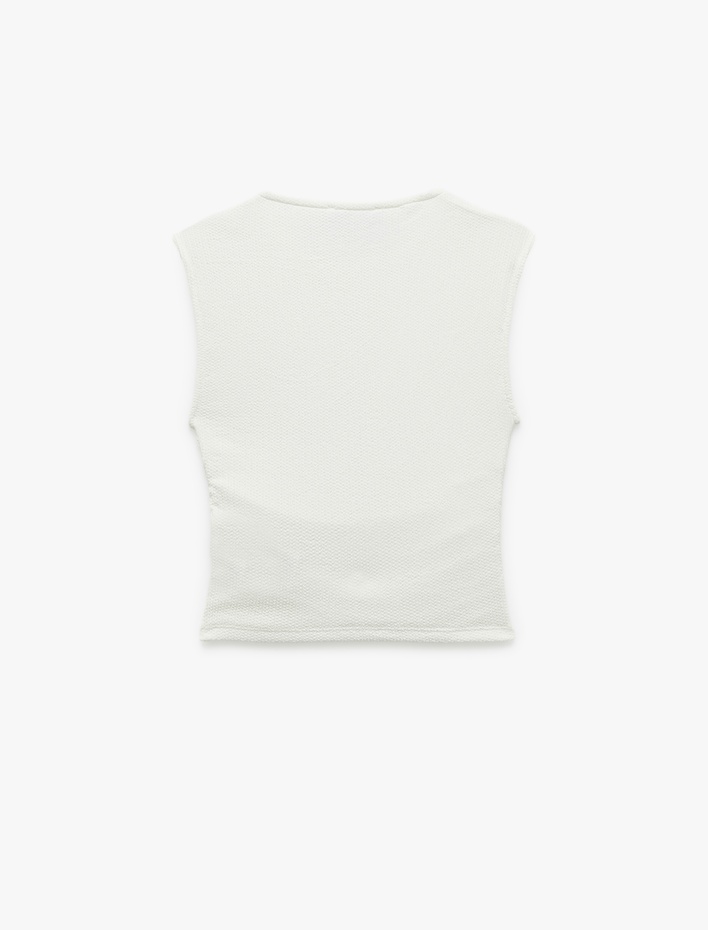  Kolsuz Bisiklet Yaka Slim Fit Bürümcük Drapeli Bluz