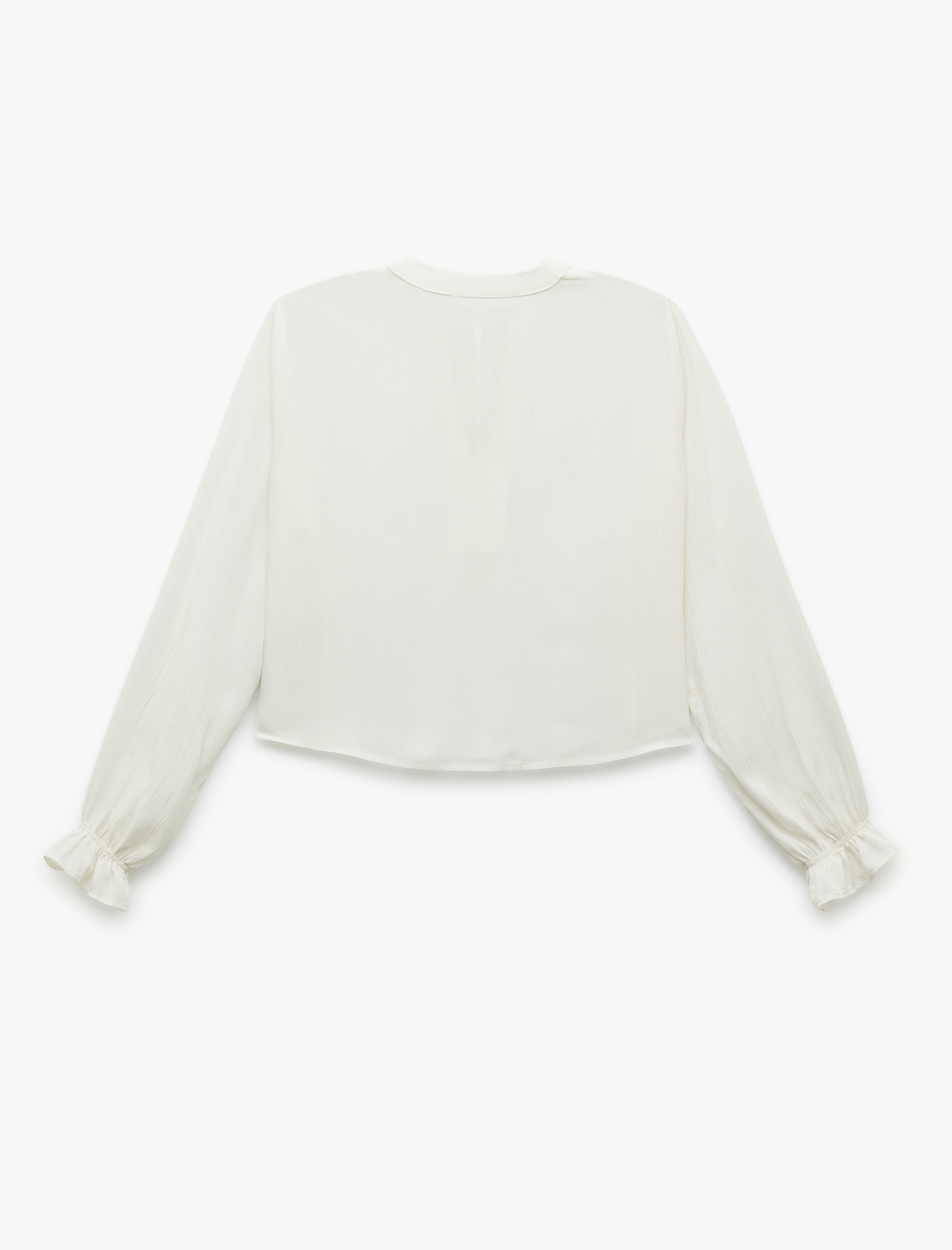 Viskon Uzun Kollu Bağlama Detaylı Düğmeli V Yaka Fisto Bluz