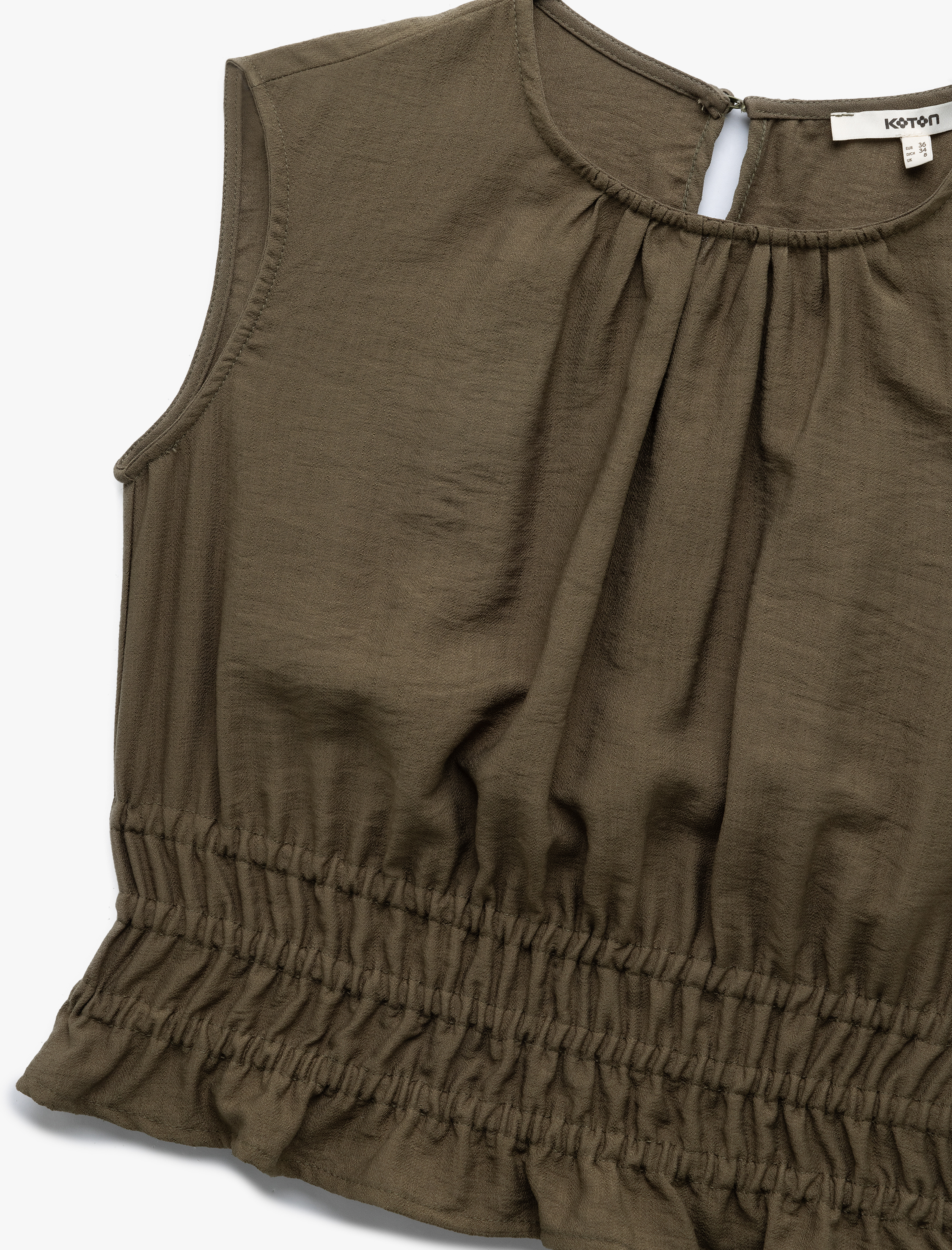   Viskon Kumaş Büzgülü Gipeli Bisiklet Yaka Kolsuz Bluz