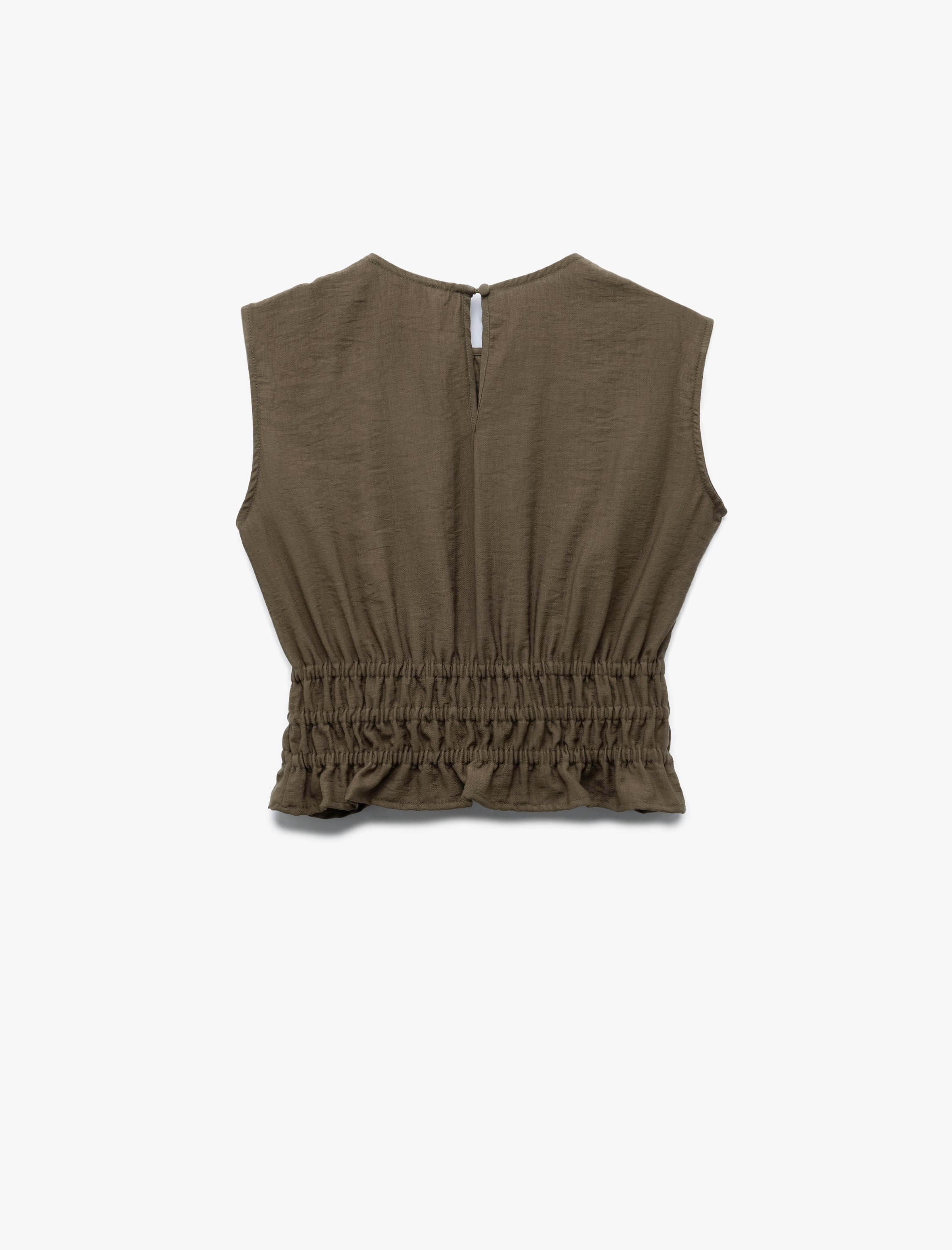   Viskon Kumaş Büzgülü Gipeli Bisiklet Yaka Kolsuz Bluz