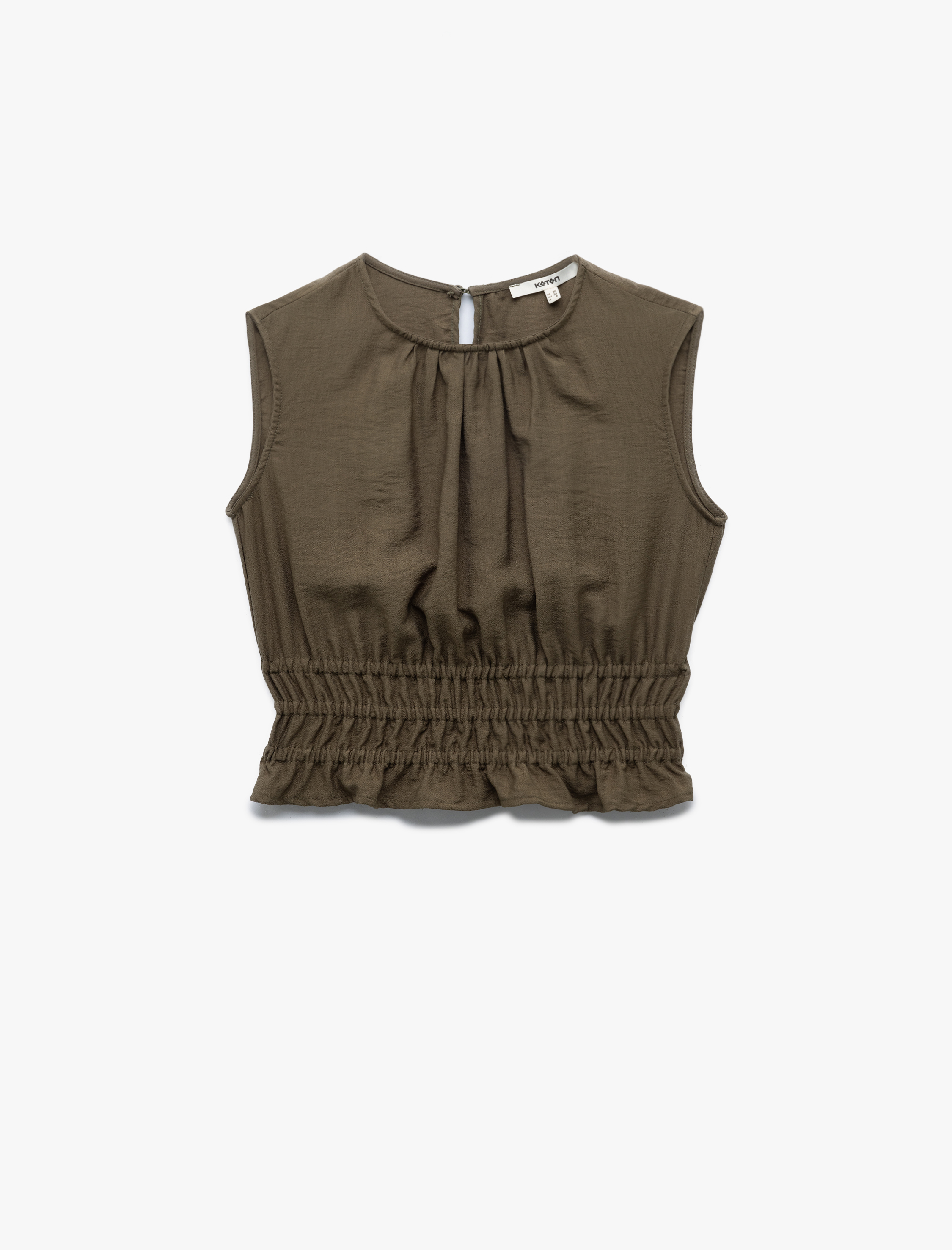   Viskon Kumaş Büzgülü Gipeli Bisiklet Yaka Kolsuz Bluz