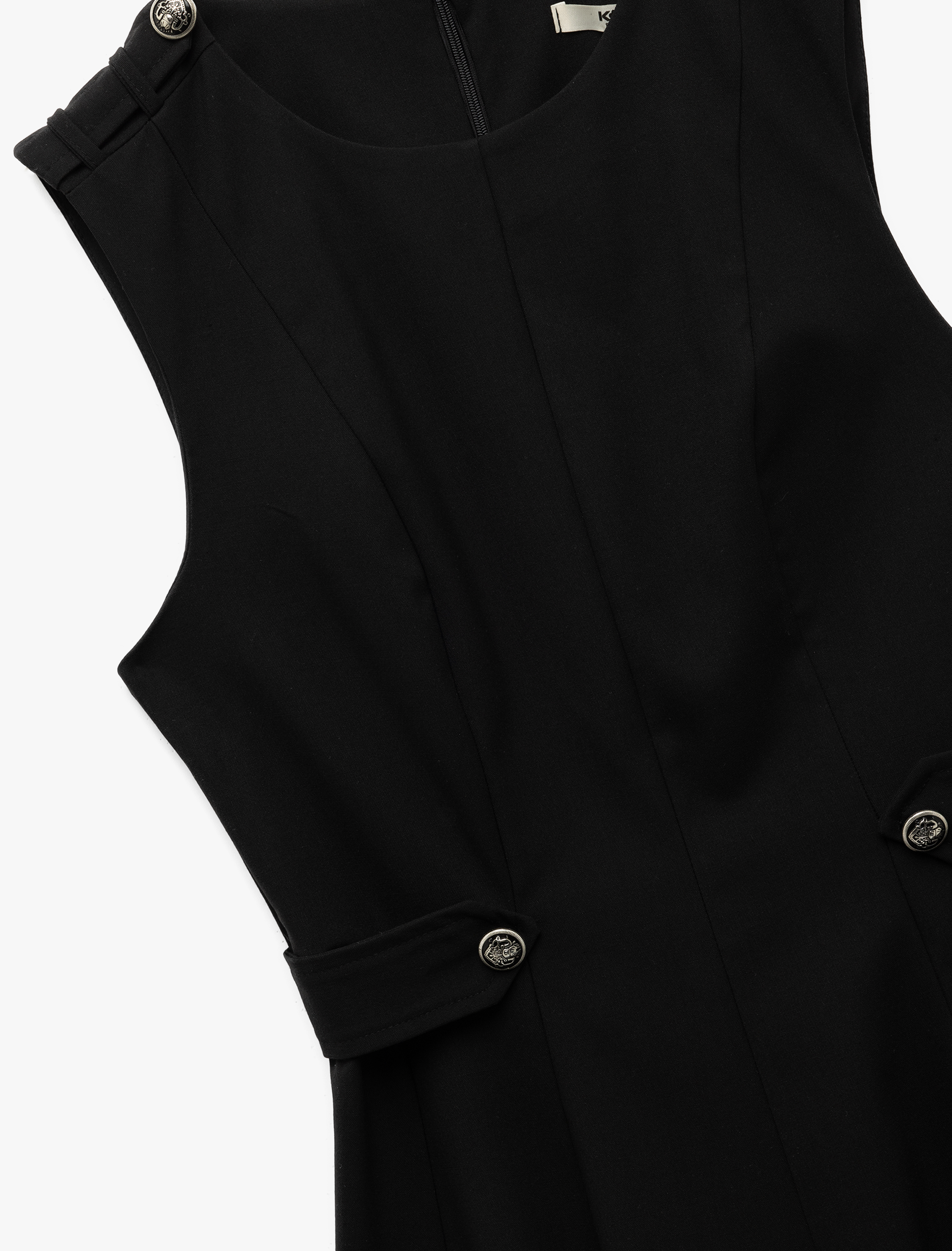   Viskon Karışımlı Metal Aksesuarlı A Kesim Kolsuz Bisiklet Yaka Diz Üstü Elbise