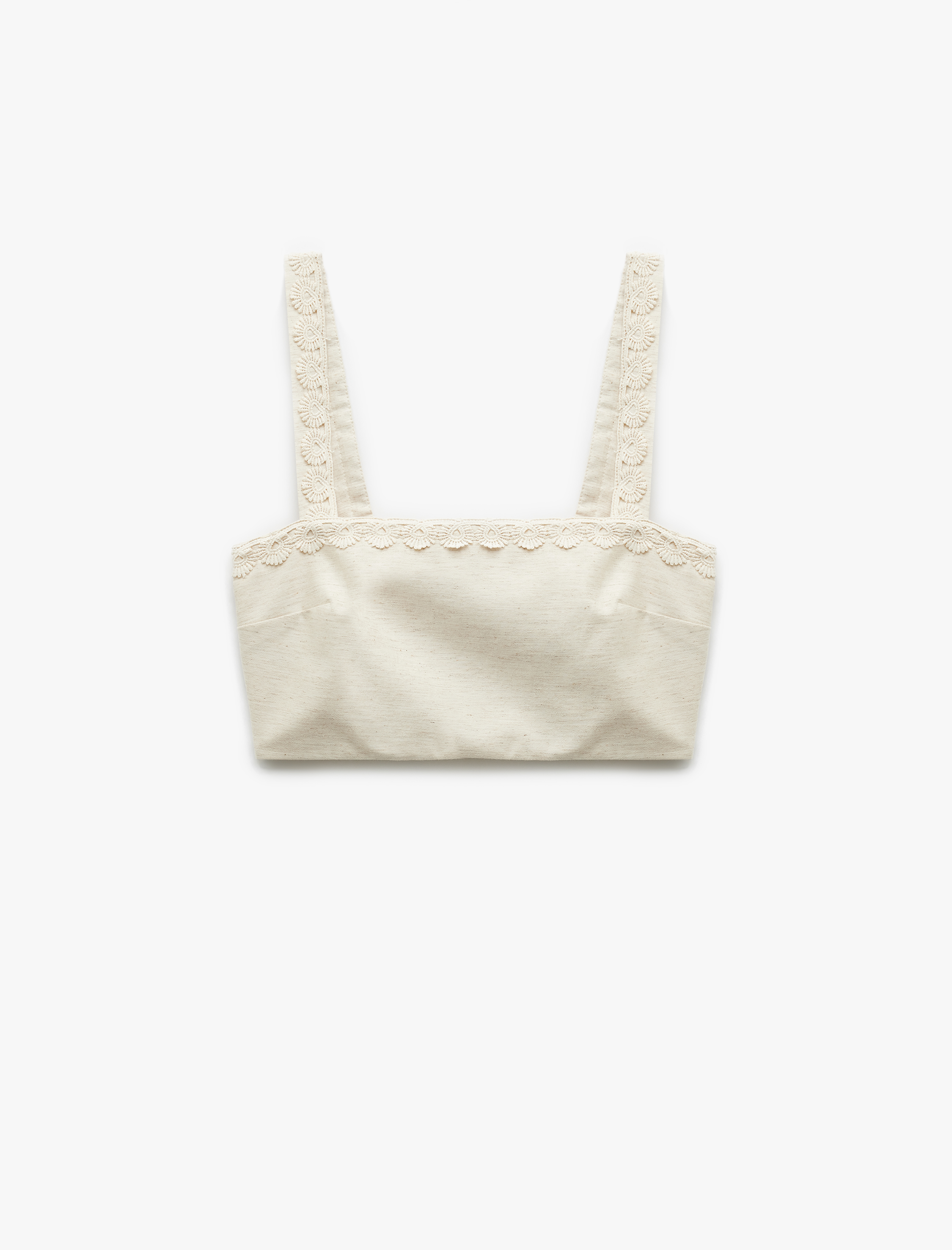   Koton X Melis Ağazat - Astarlı Keten Karışımlı Kolsuz Kare Yaka Çiçekli Askılı Crop Büstiyer