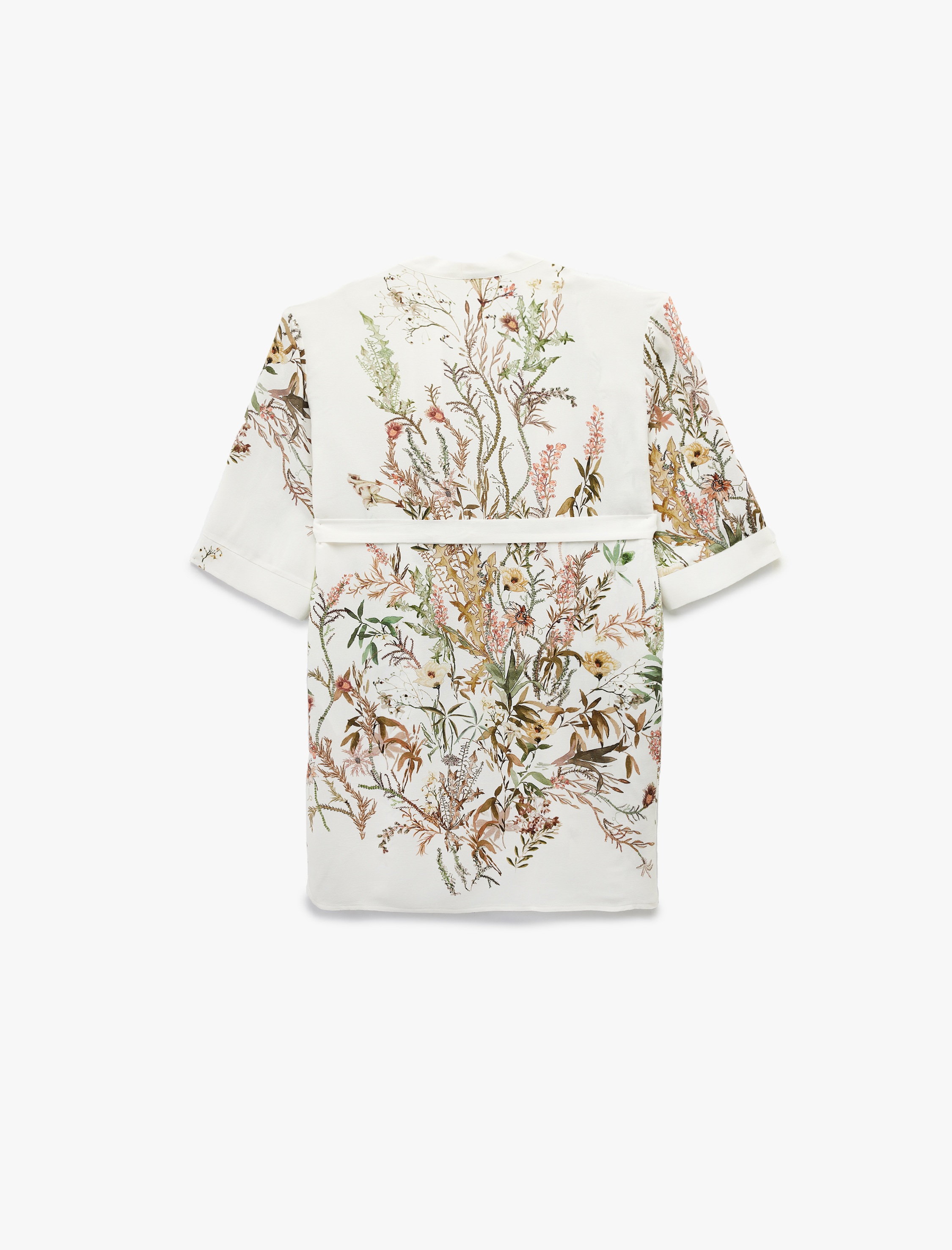   Viskon Kumaş Kuşak Detaylı 3/4 Geniş Kollu Çiçekli Kimono Ceket