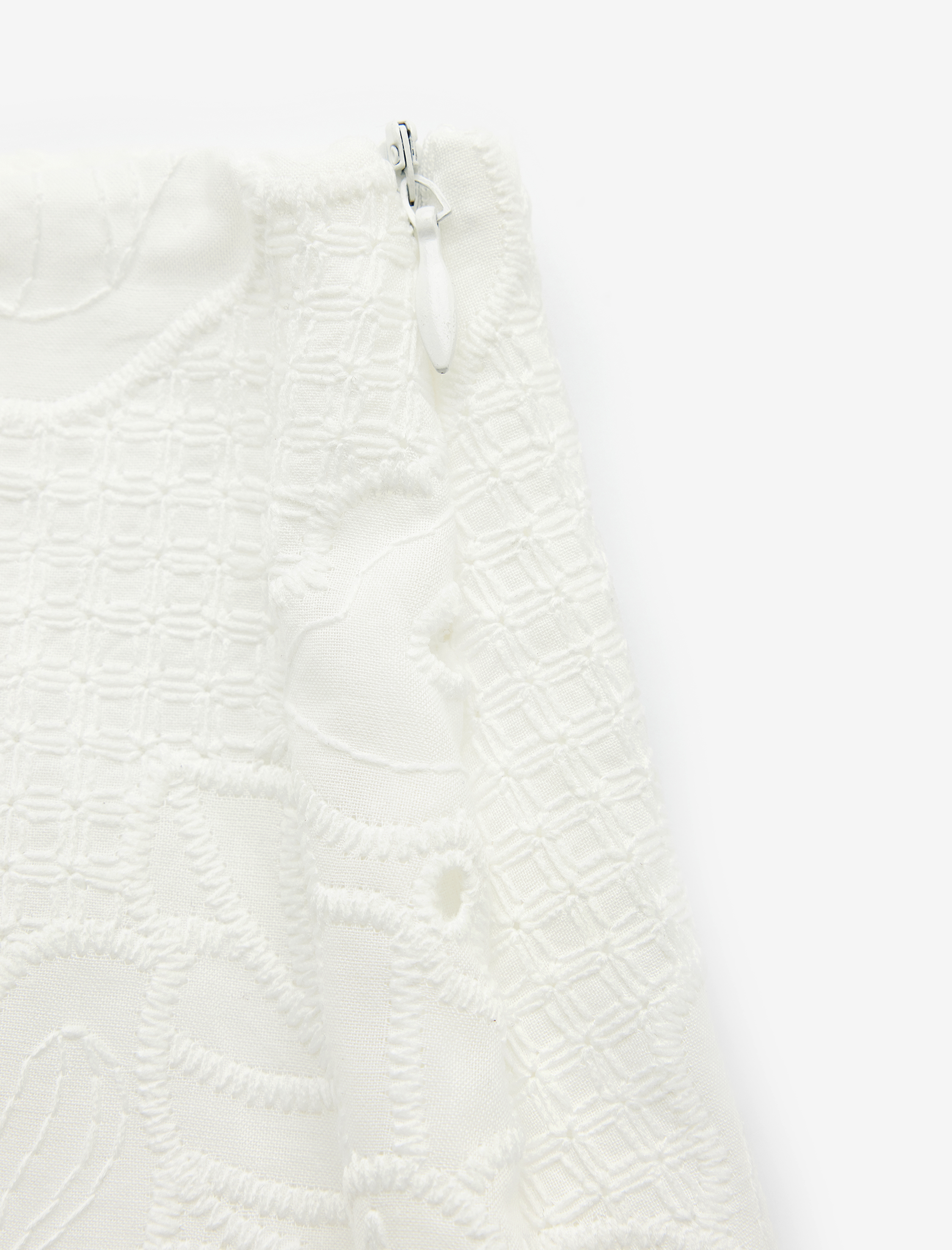   Pamuklu Astarlı Fistolu Çiçekli Brode Detaylı A Kesim Mini Etek