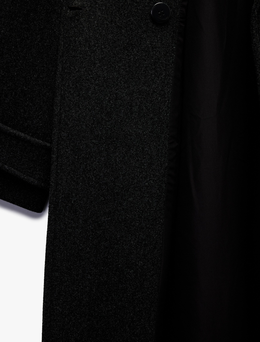   Astarlı Düğmeli Kruvaze Uzun Kollu Oversize Kaşe Kaban