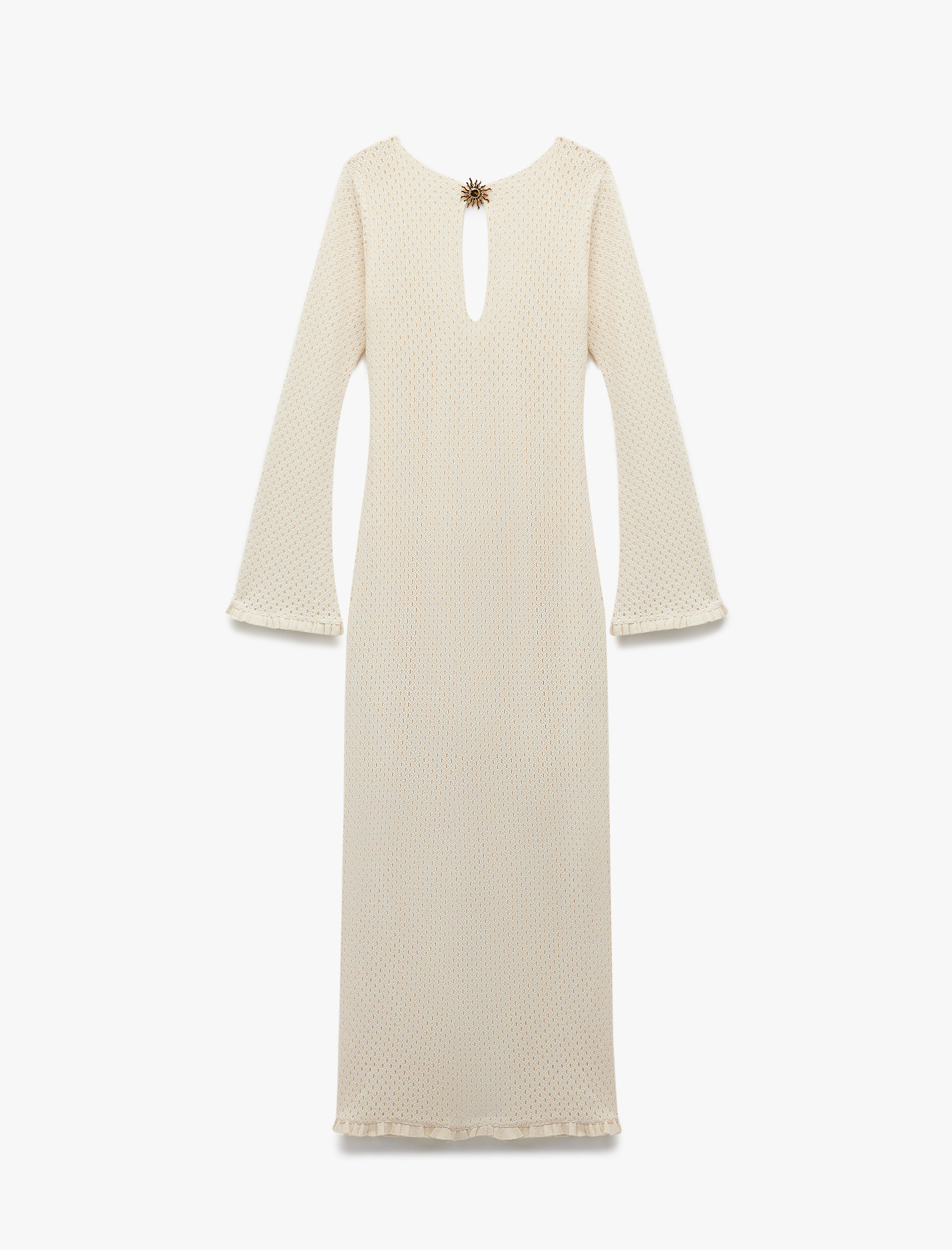   Koton X Melis Ağazat - Astarlı Uzun İspanyol Kollu Aksesuar Detaylı Yuvarlak Yaka Uzun Kroşe Elbise