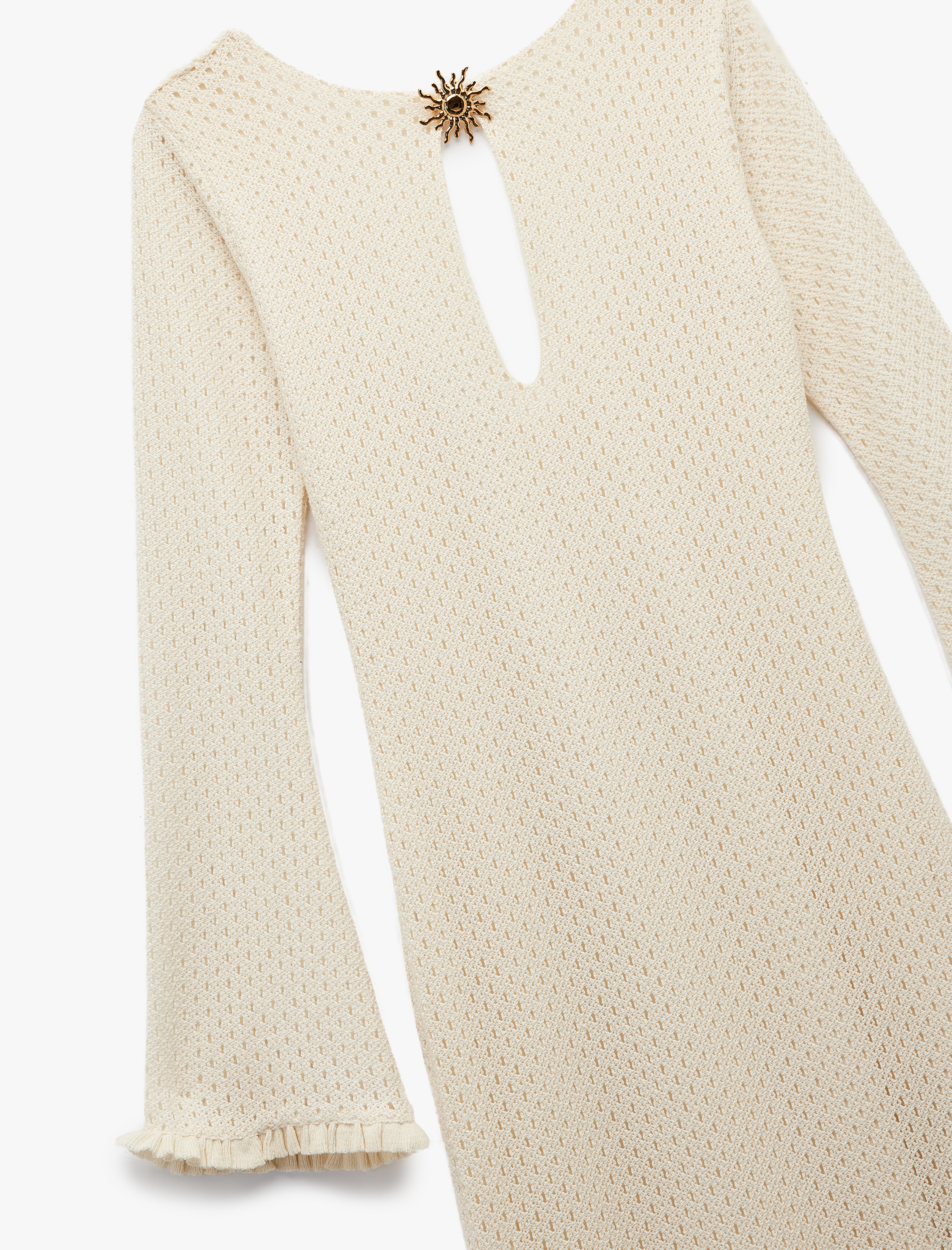   Koton X Melis Ağazat - Astarlı Uzun İspanyol Kollu Aksesuar Detaylı Yuvarlak Yaka Uzun Kroşe Elbise